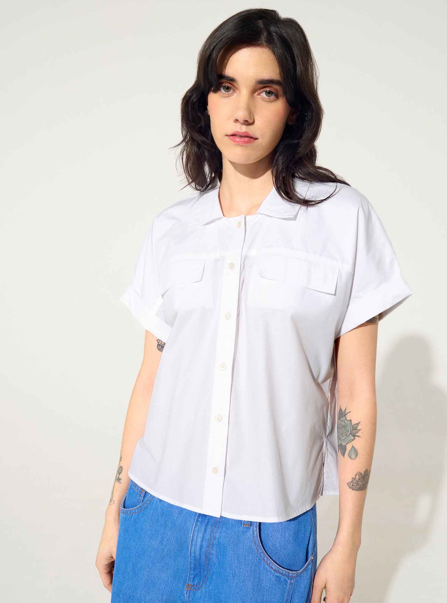 Chemise oversized en coton bio blanche acoté 