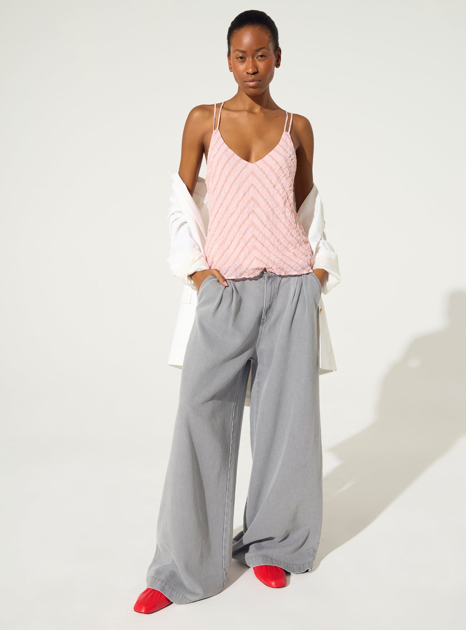 Débardeur ajusté plissé en coton rouge