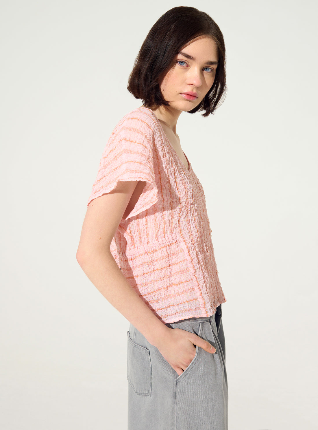 Blouse ajustée en coton rose
