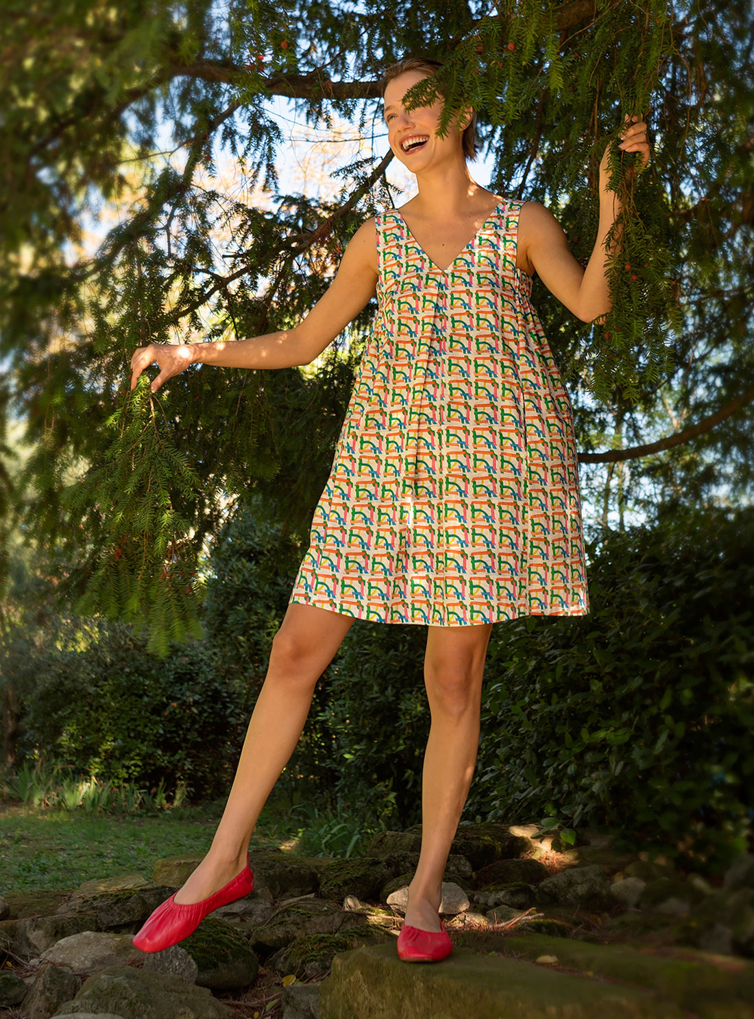 Robe droite imprimée en coton acoté 