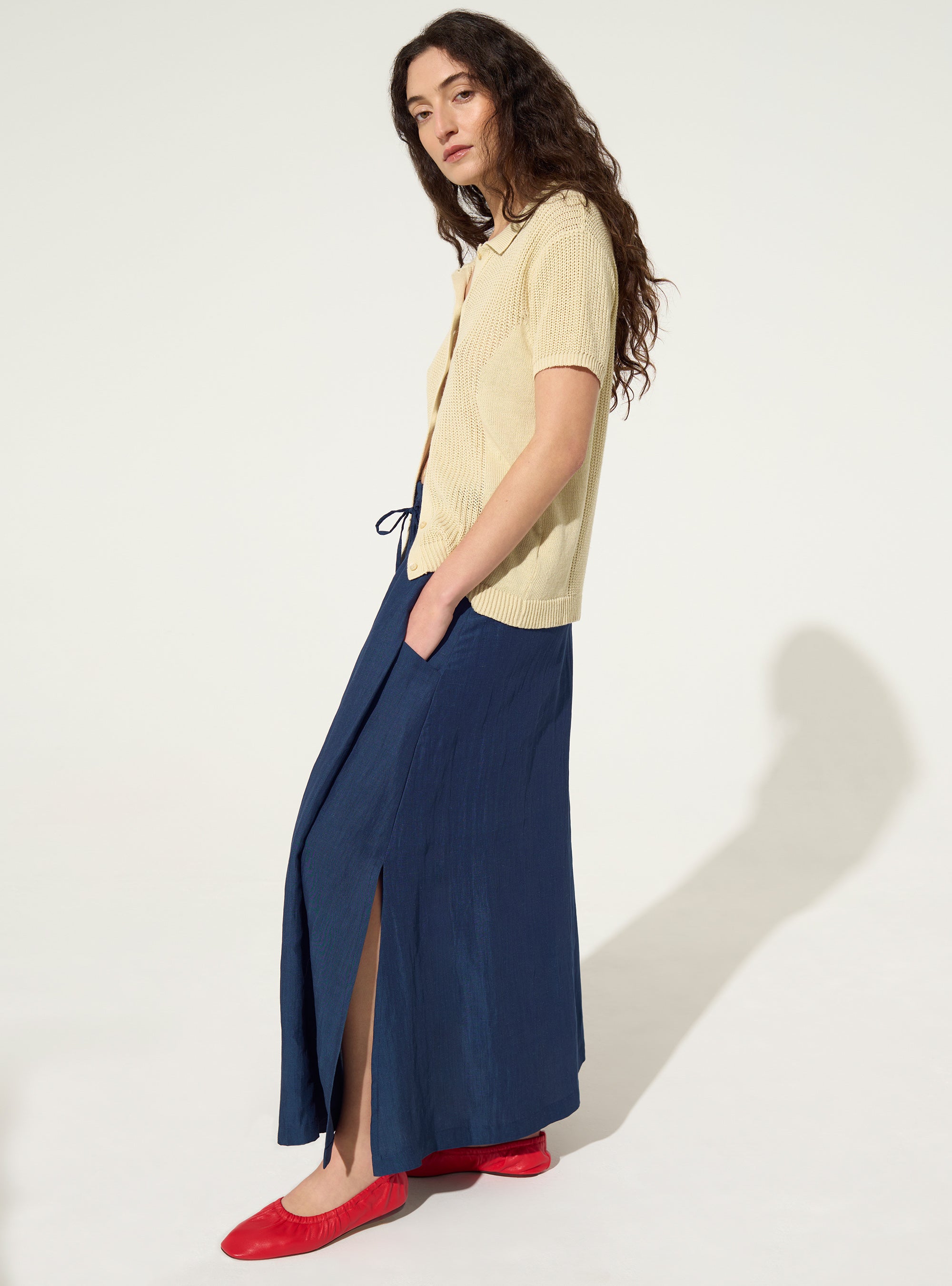 blue linen skirt