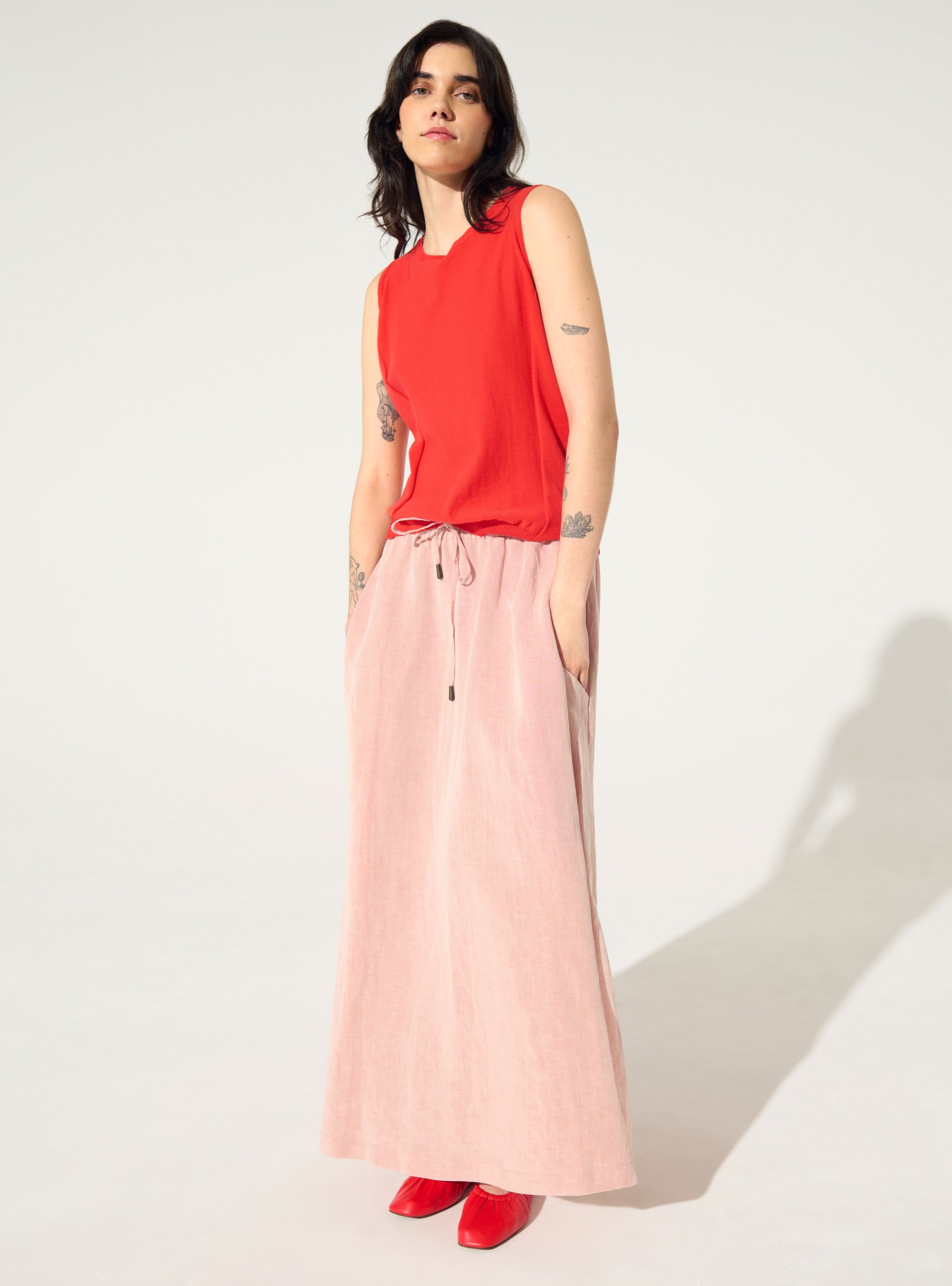 Rock aus rosa Leinen und Lyocell