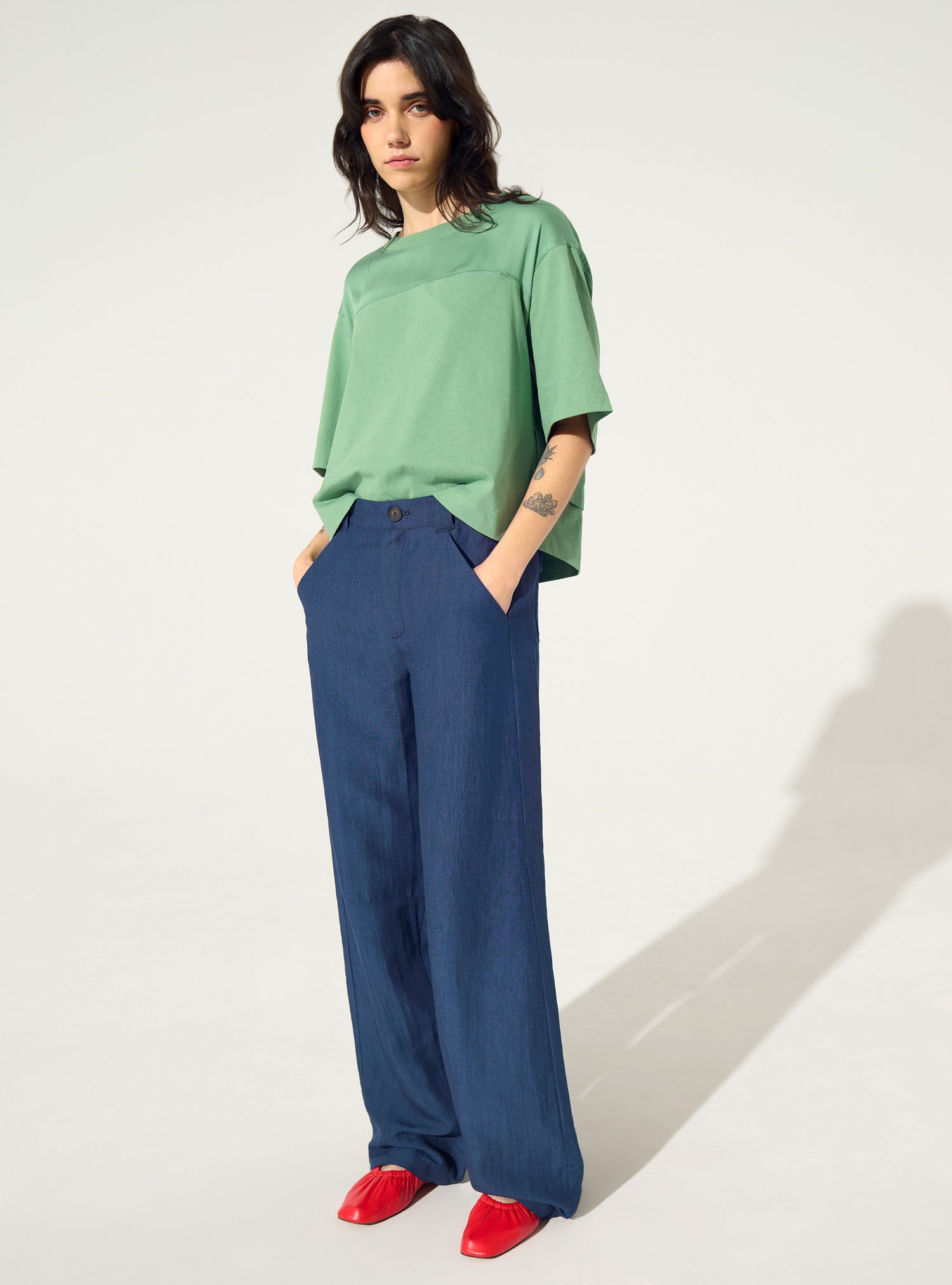 Pantalon en lin bleu