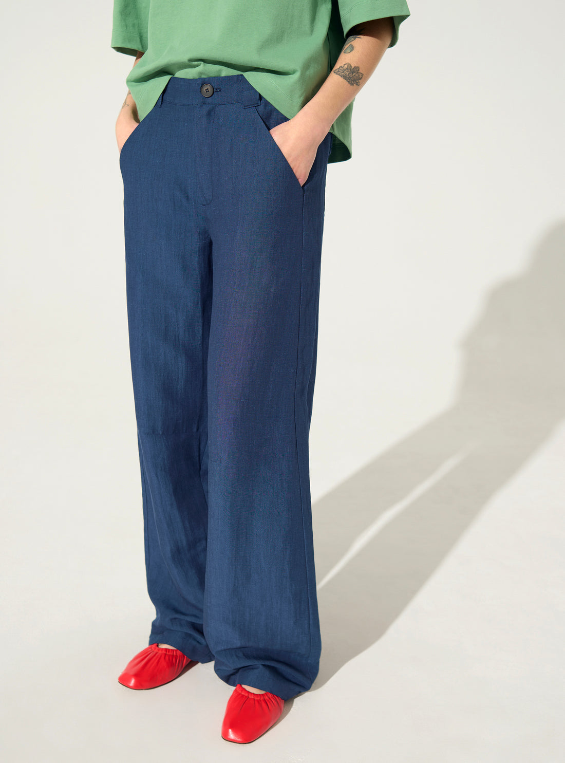 Pantalon en lin bleu