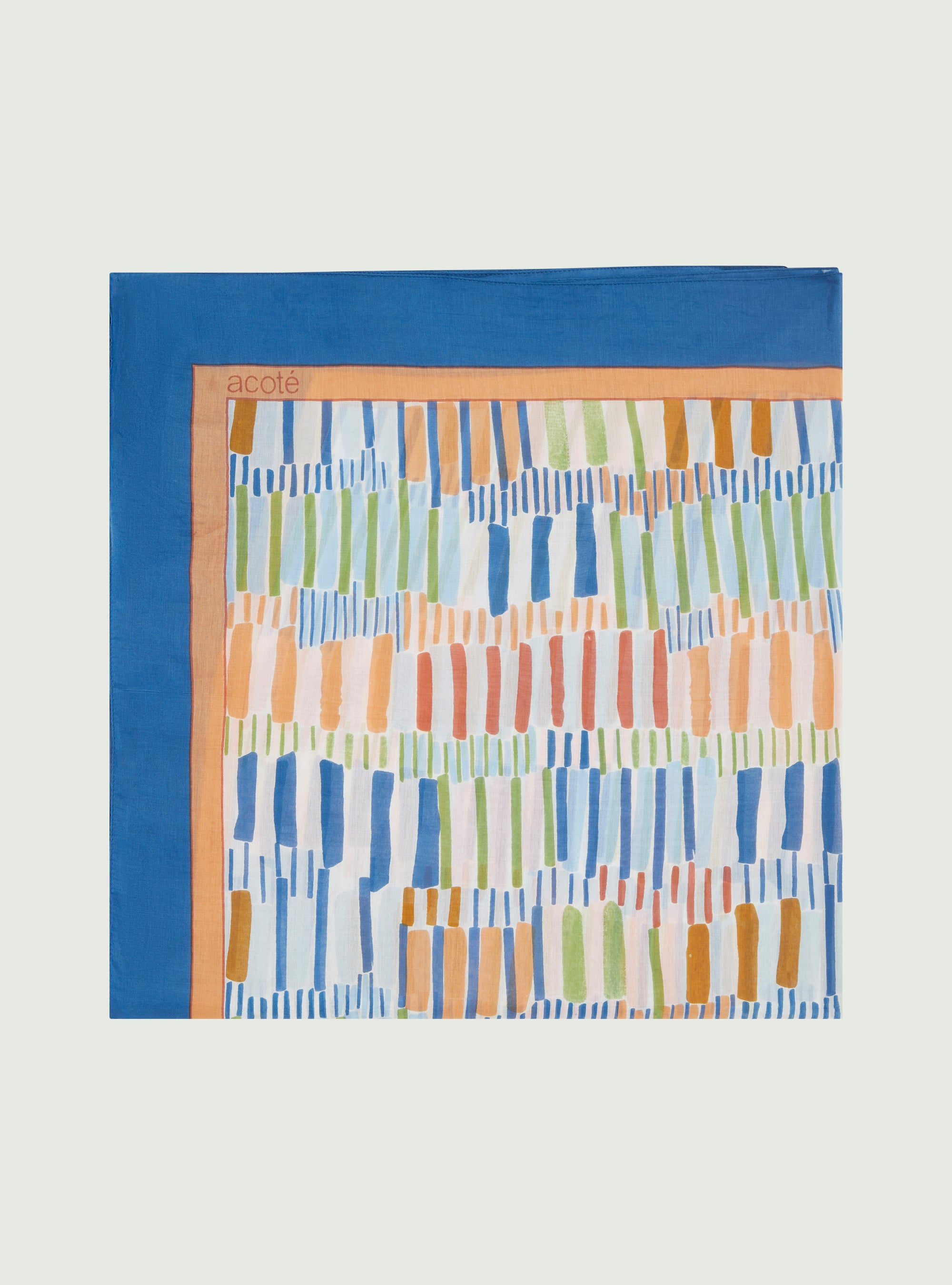 Blauer bedruckter Schal aus Baumwolle und Seide