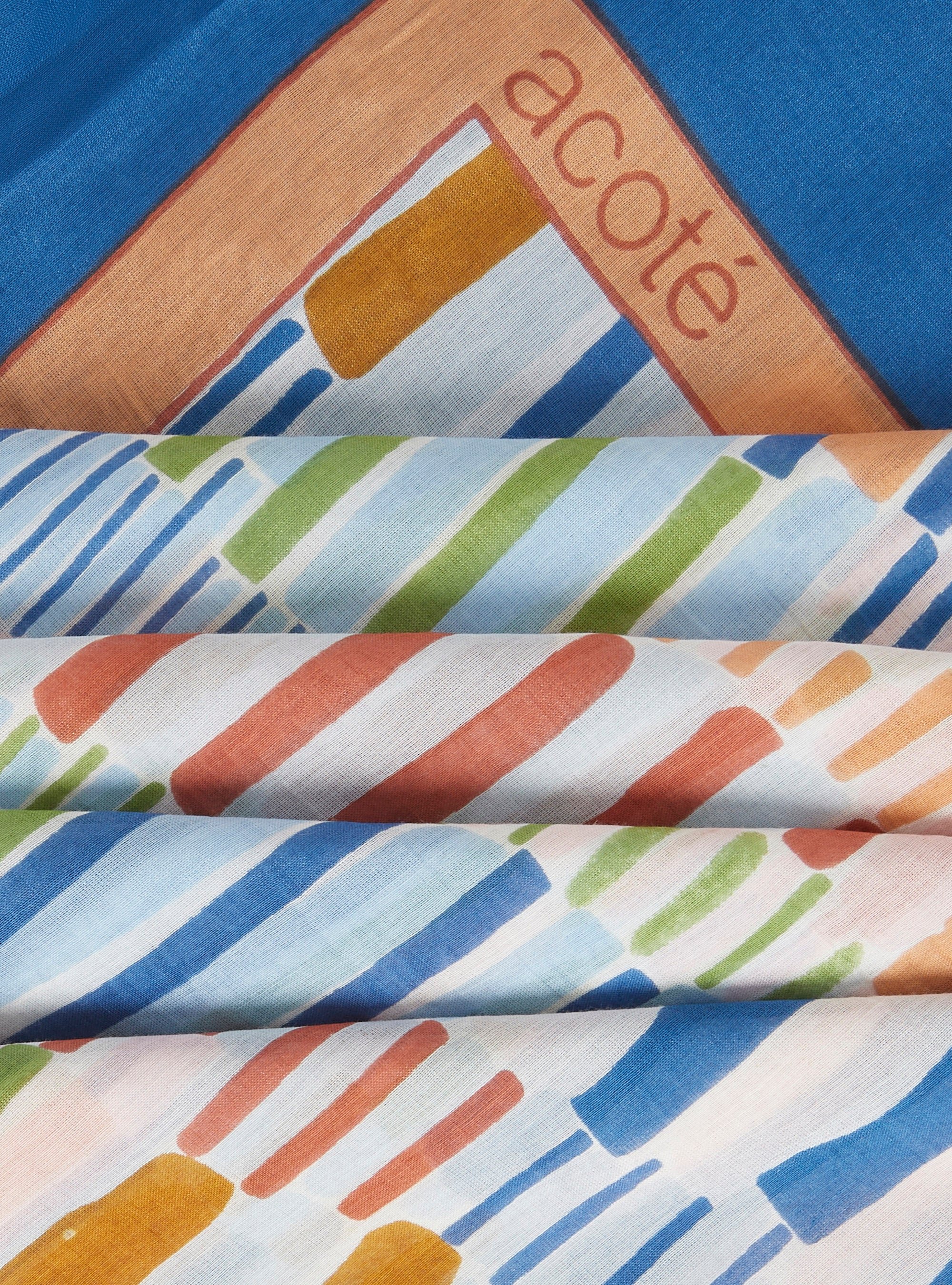 Blauer bedruckter Schal aus Baumwolle und Seide