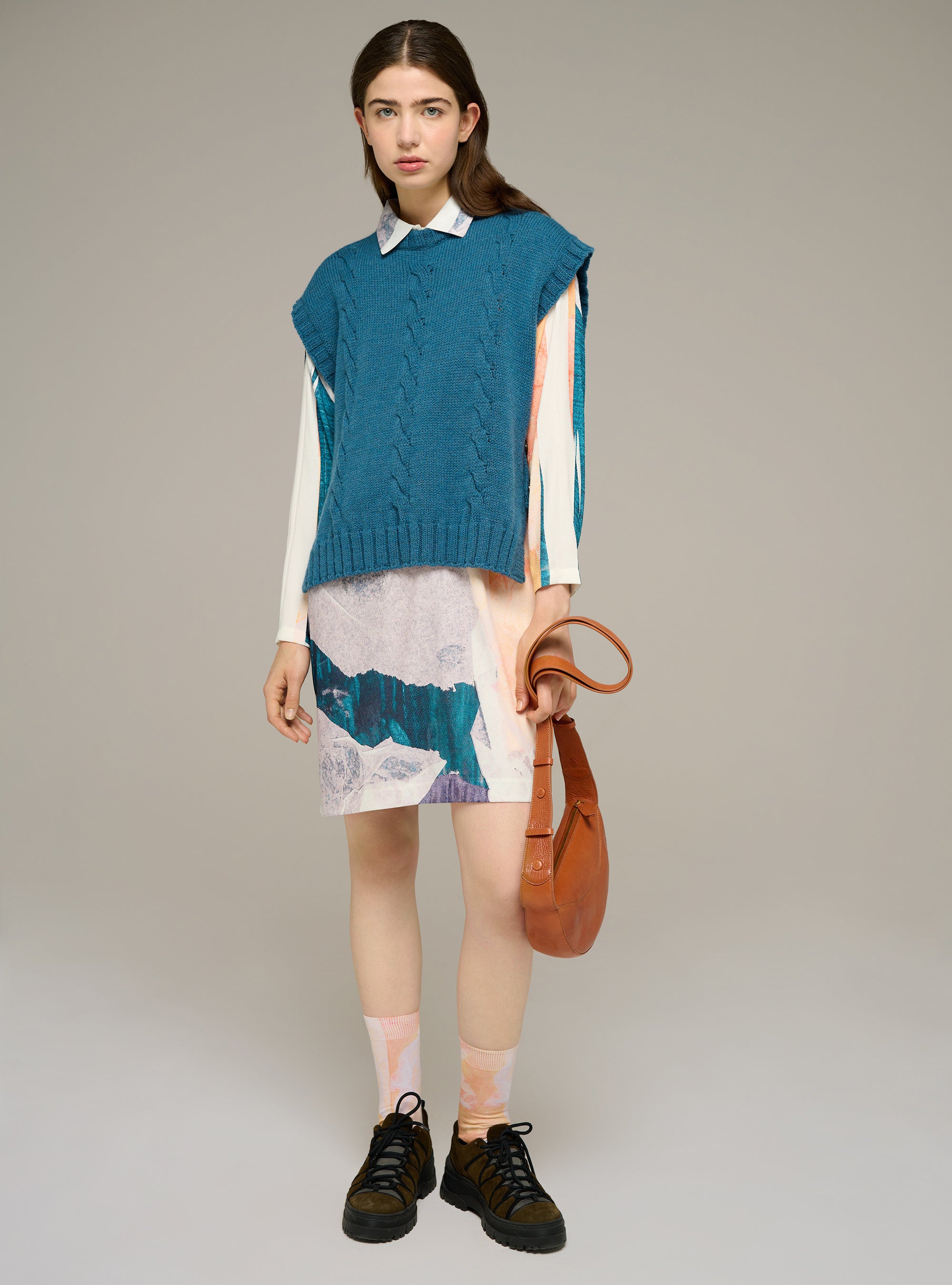 Pull sans manches en maille torsadée