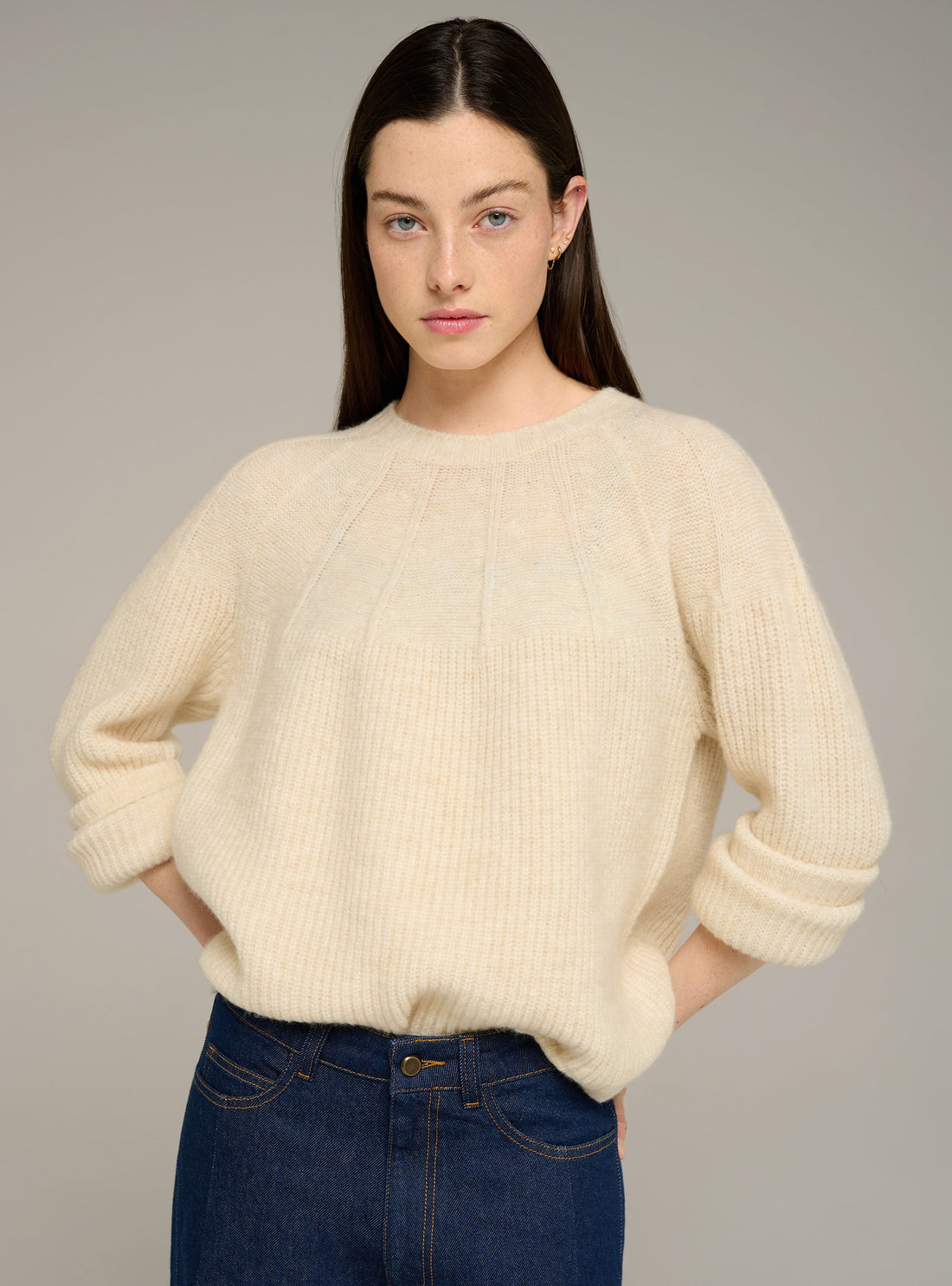 Cotélac acoté pull col rond oversize en maille côtelée