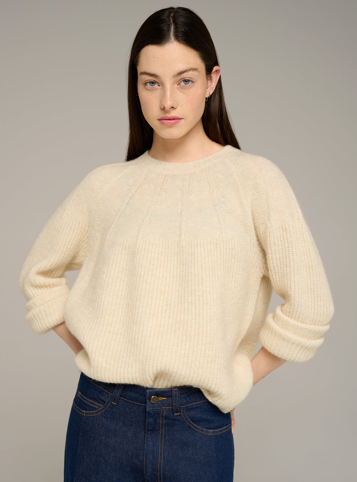 Cotélac acoté pull col rond oversize en maille côtelée