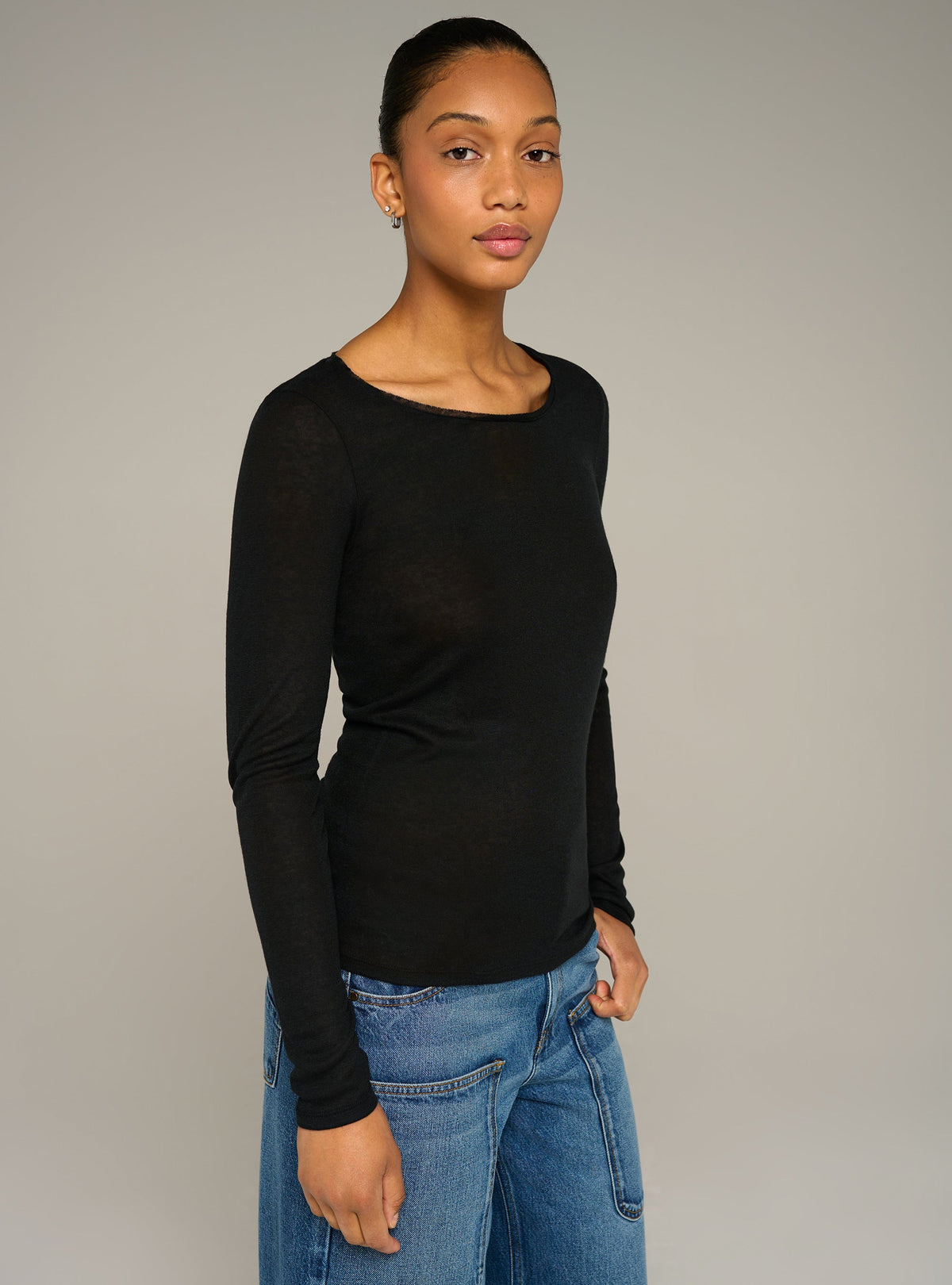 Cotélac acoté tee-shirt manches longues col rond ajusté en jersey