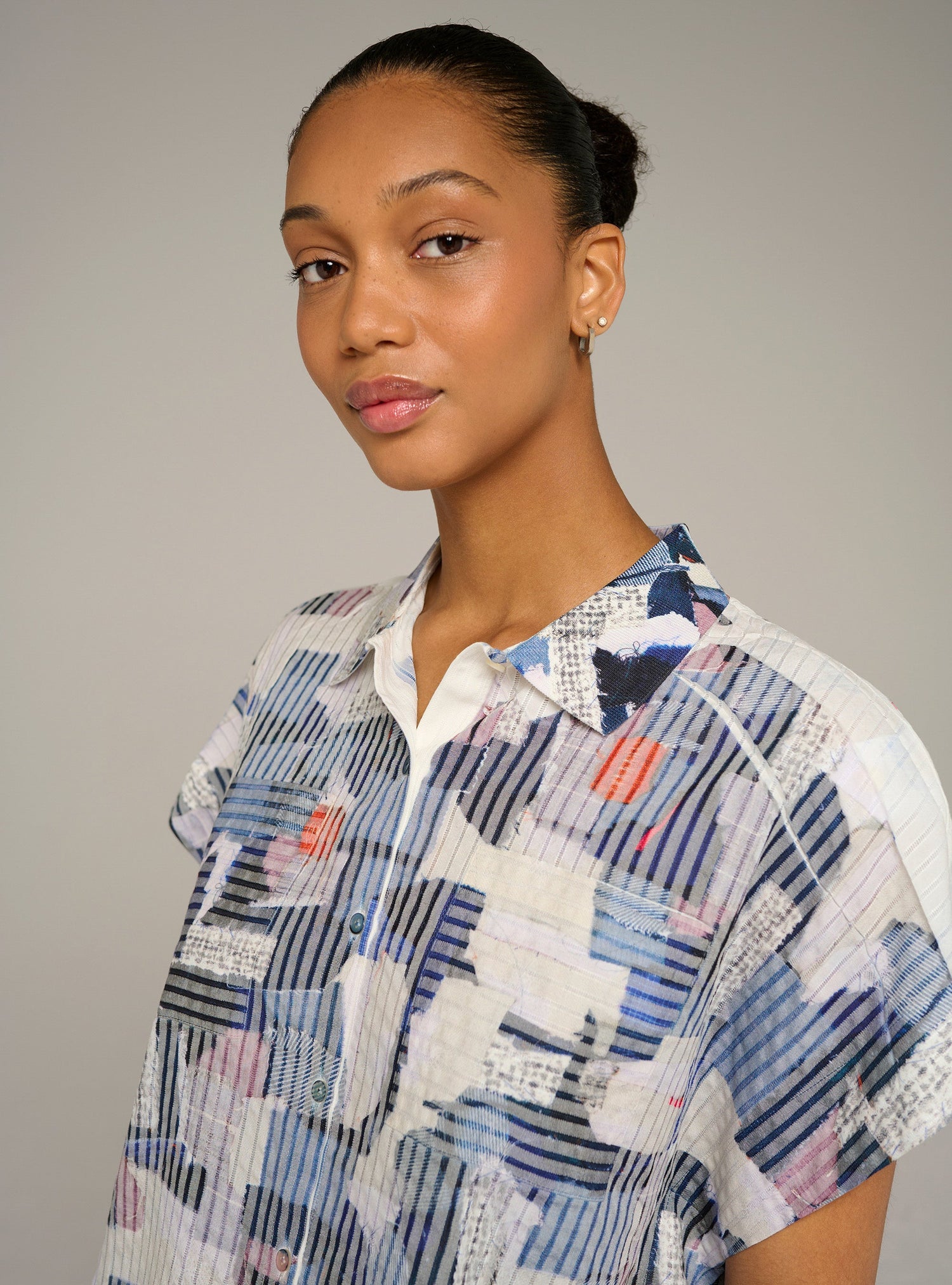 Chemise oversize manches courtes imprimée acoté 