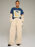 Cotélac acoté pantalon large taille haute en velours grosses côtes