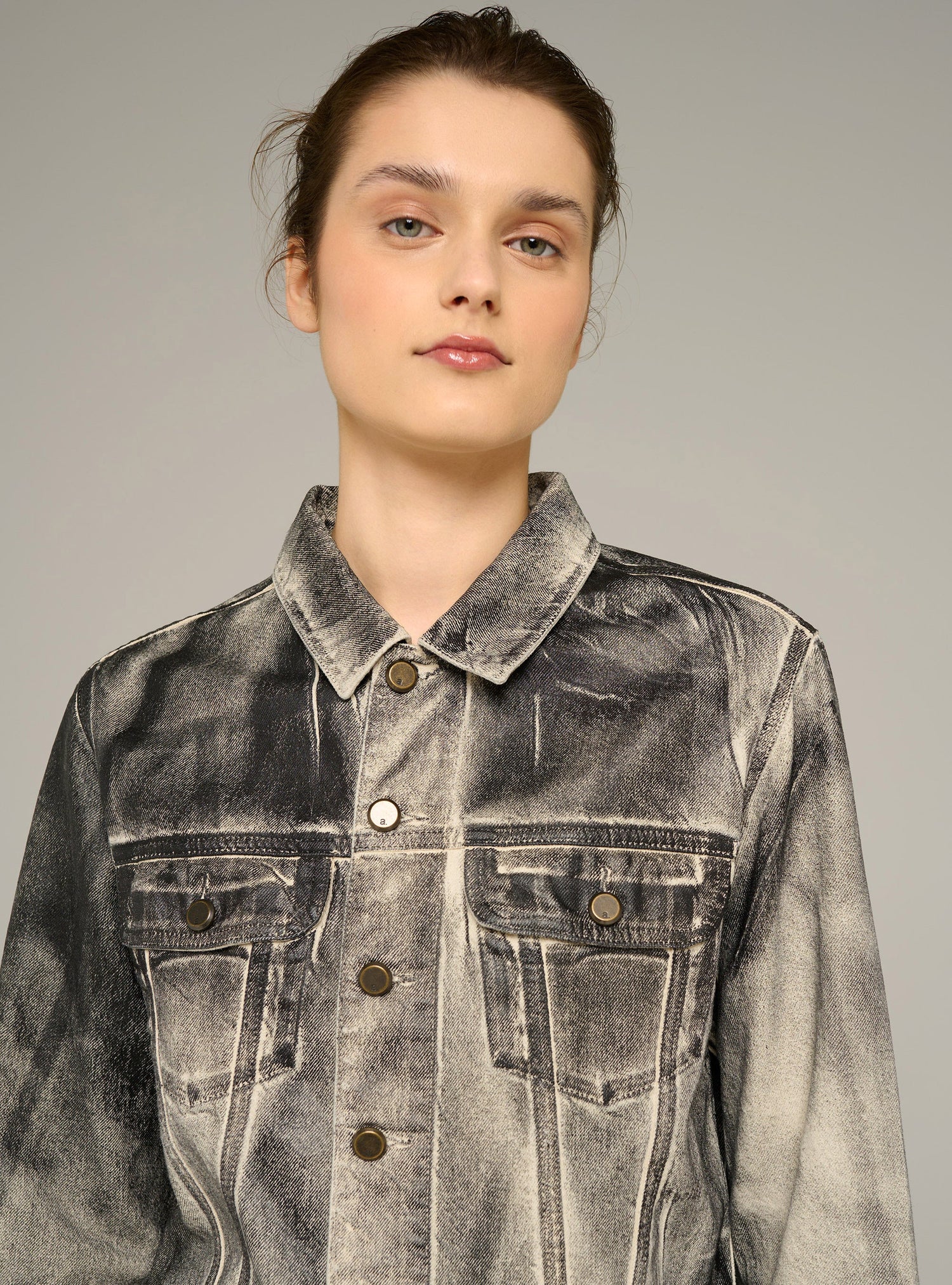 Cotélac acoté veste courte en jean imprimé