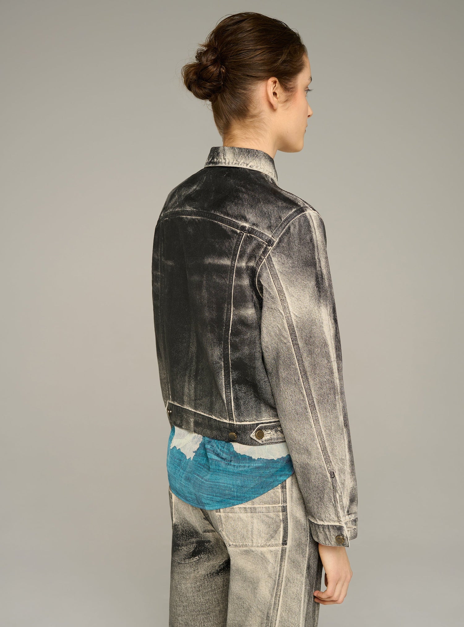 Cotélac acoté veste courte en jean imprimé