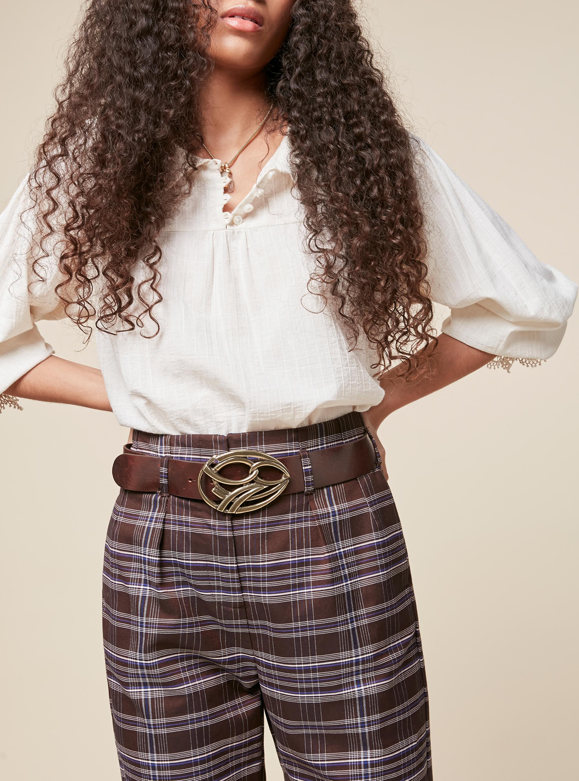 Wide-leg Checked Trousers