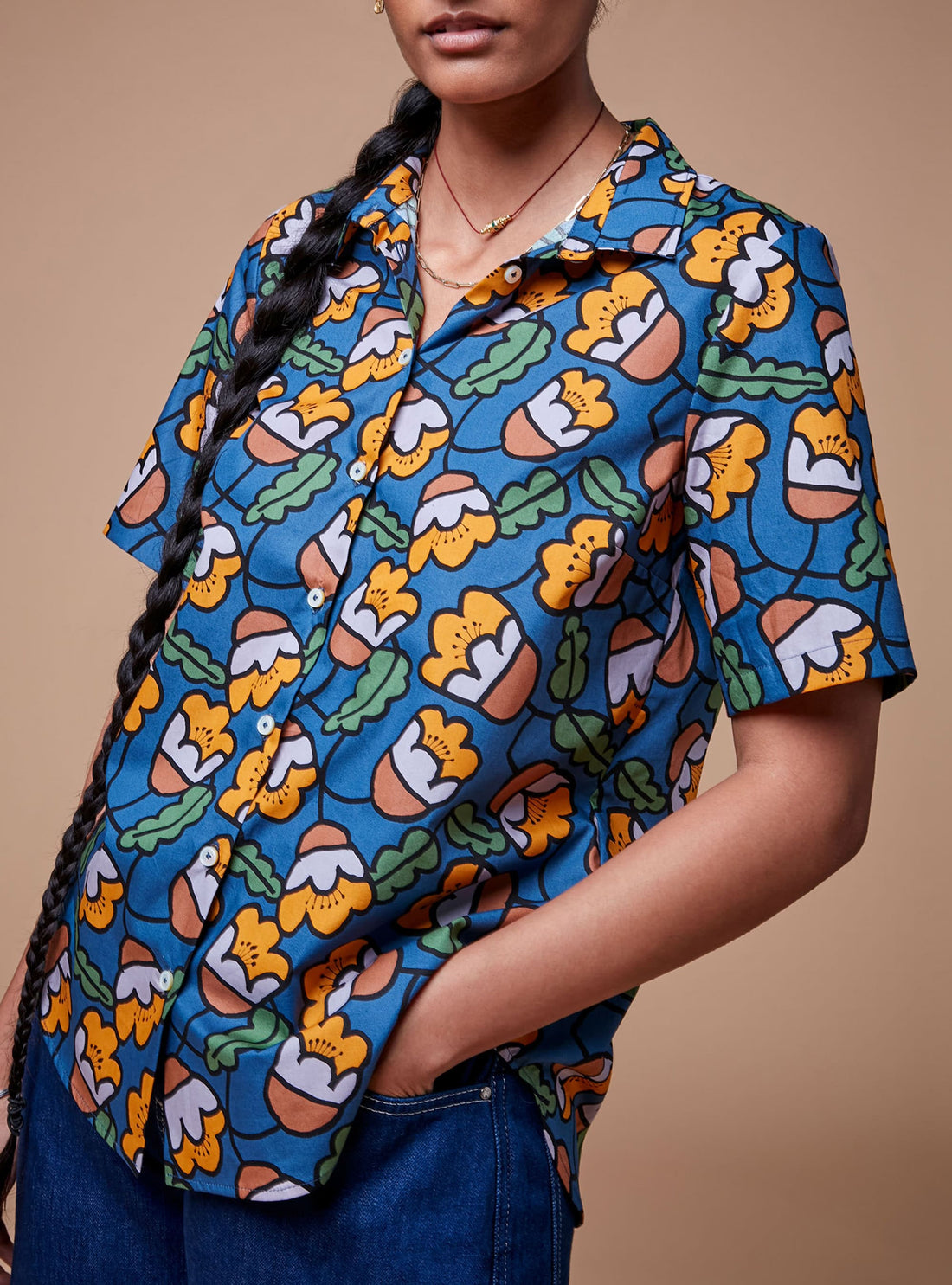 Hibiscus Flower Print Fitted Shirt