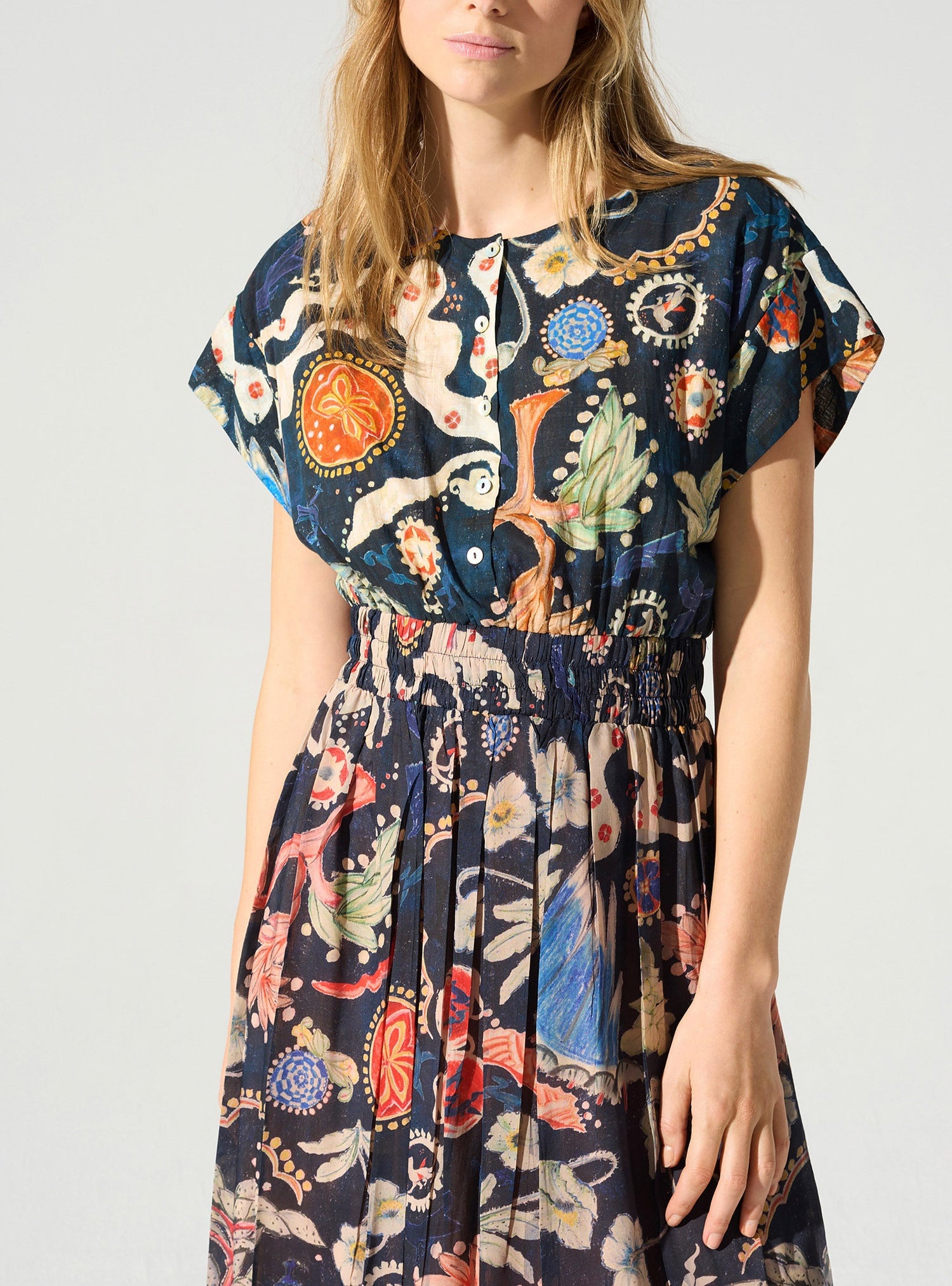Robe longue smockée à la taille Cotélac 