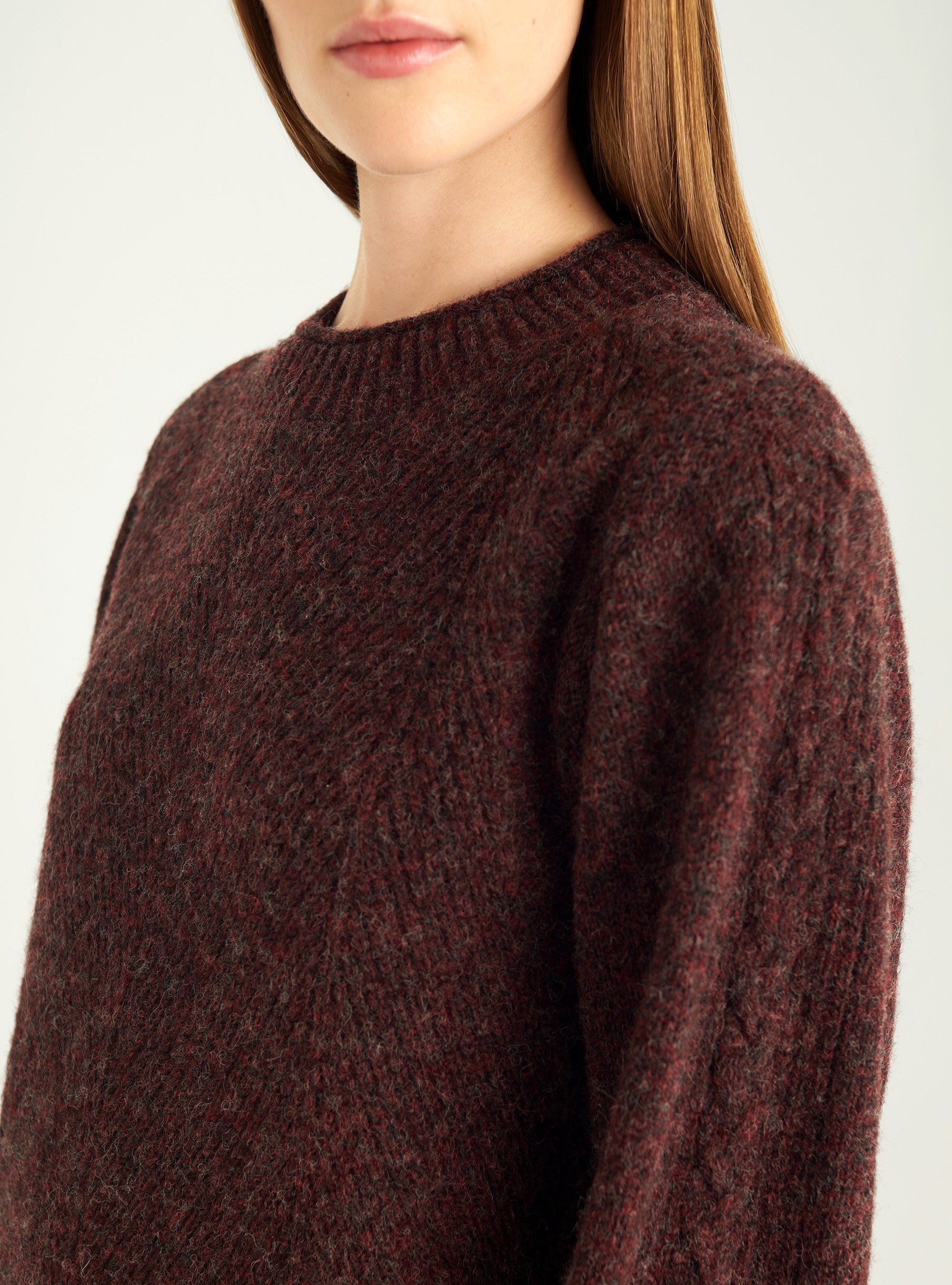 Jacquard wool sweater with worked sleeves – Straight cut