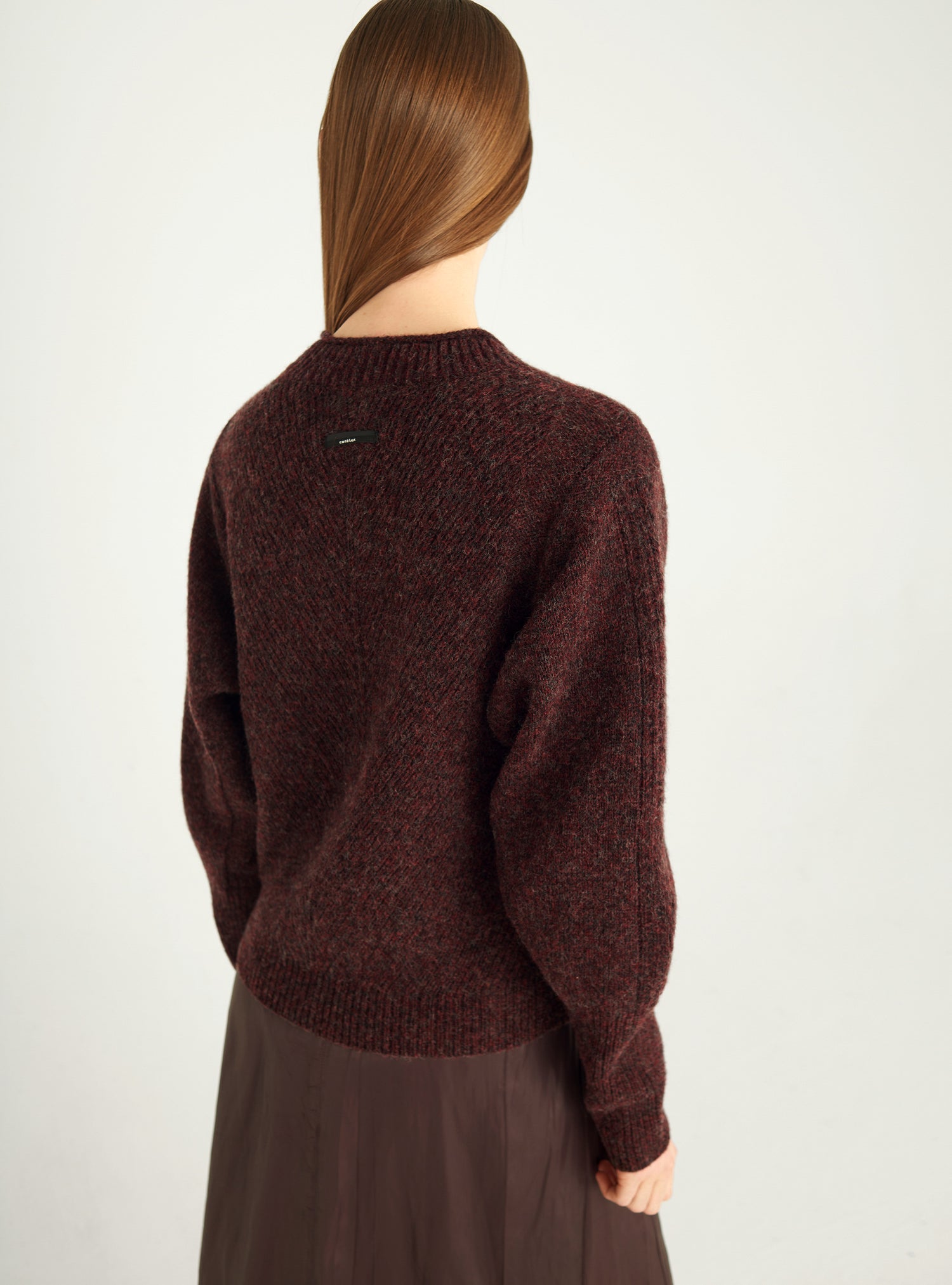 Jacquard wool sweater with worked sleeves – Straight cut