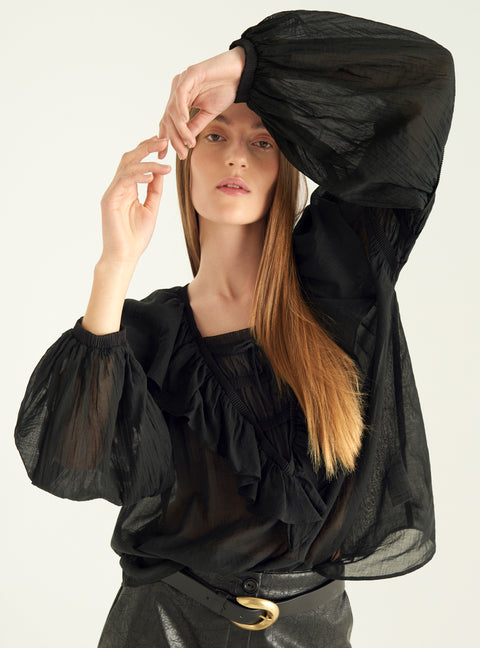 Pleated voile blouse