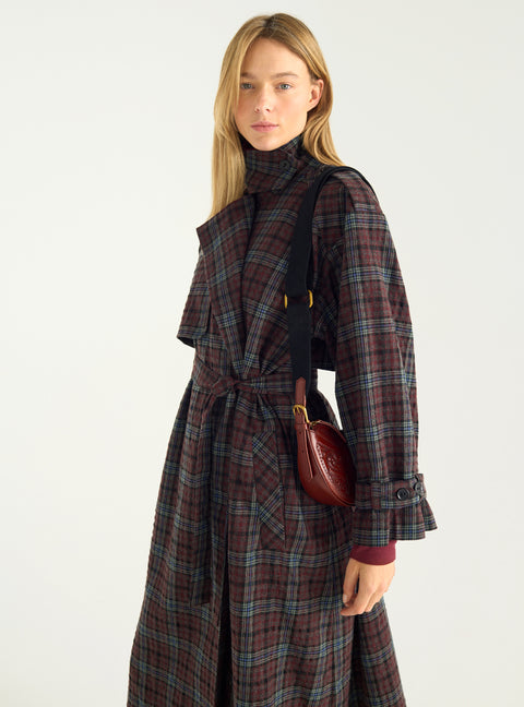 Trench à carreaux en laine & coton