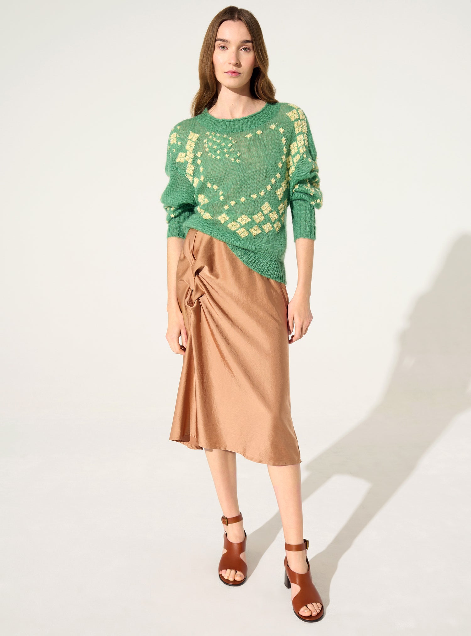 Green wool and mohair printed sweater