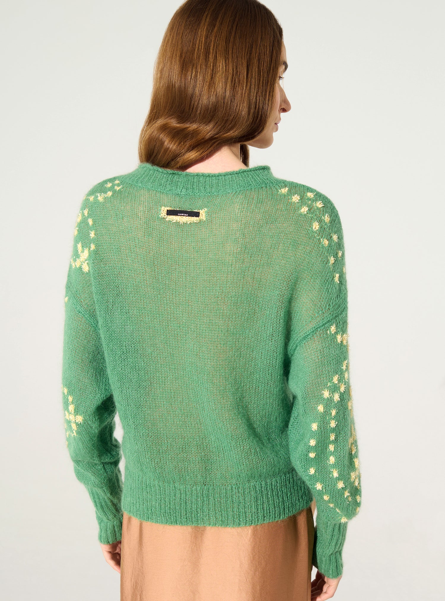 Green wool and mohair printed sweater