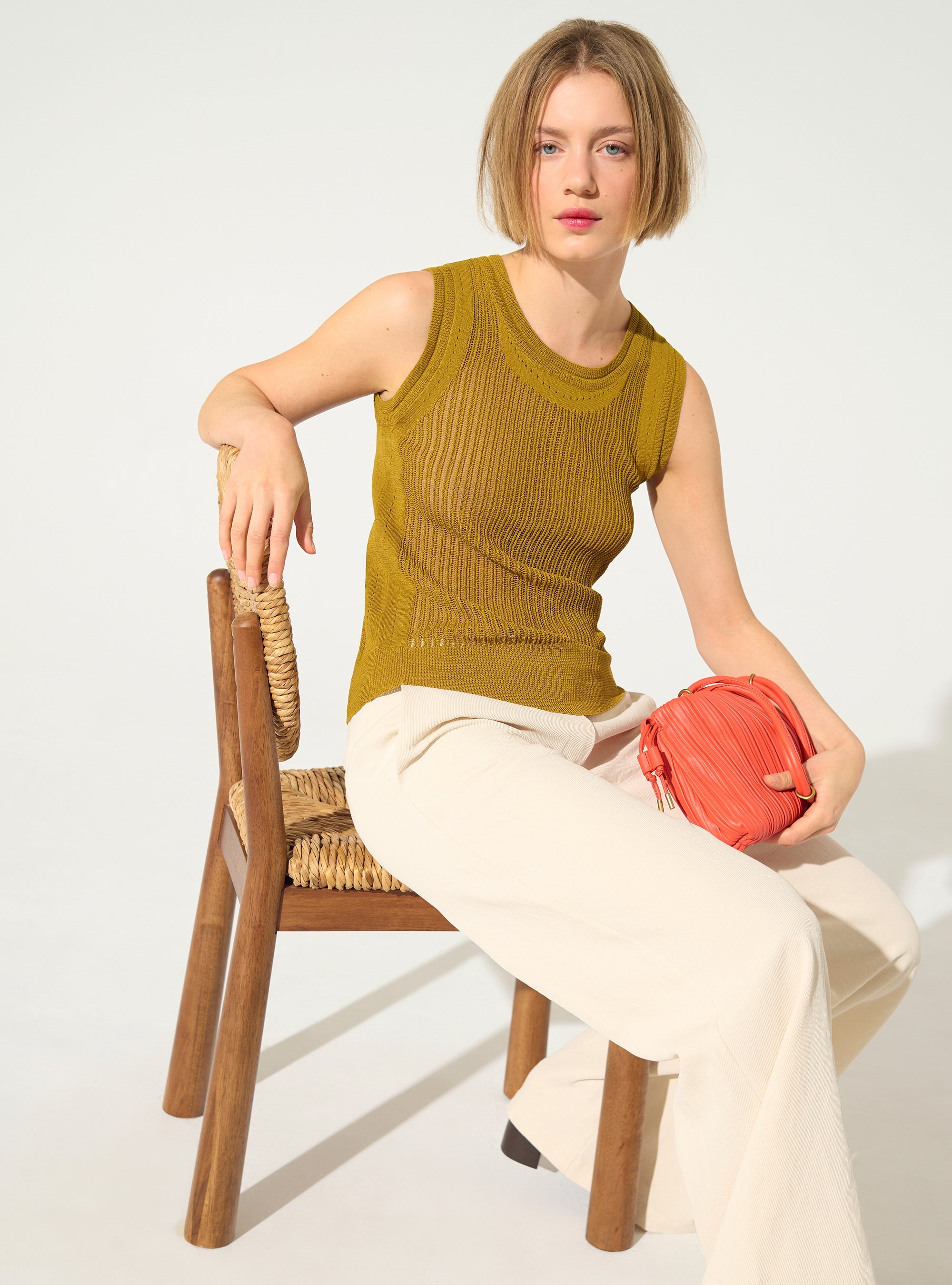 Ochre yellow knit tank top