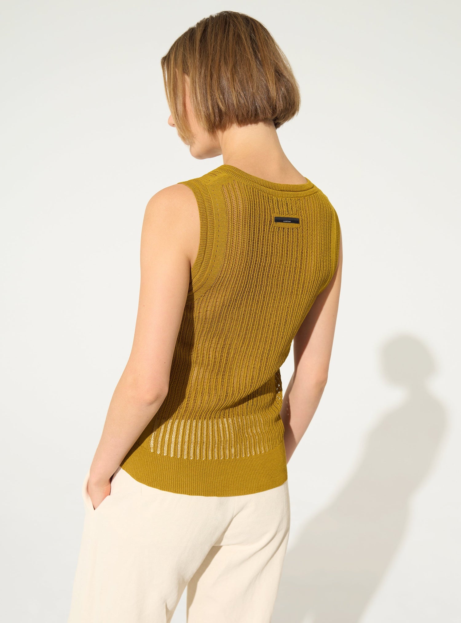 Ochre yellow knit tank top