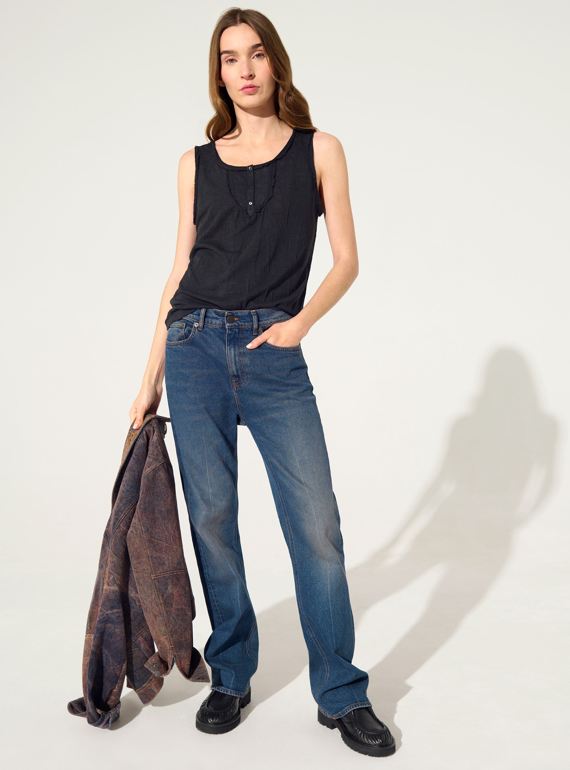 Débardeur ajusté plissé noir