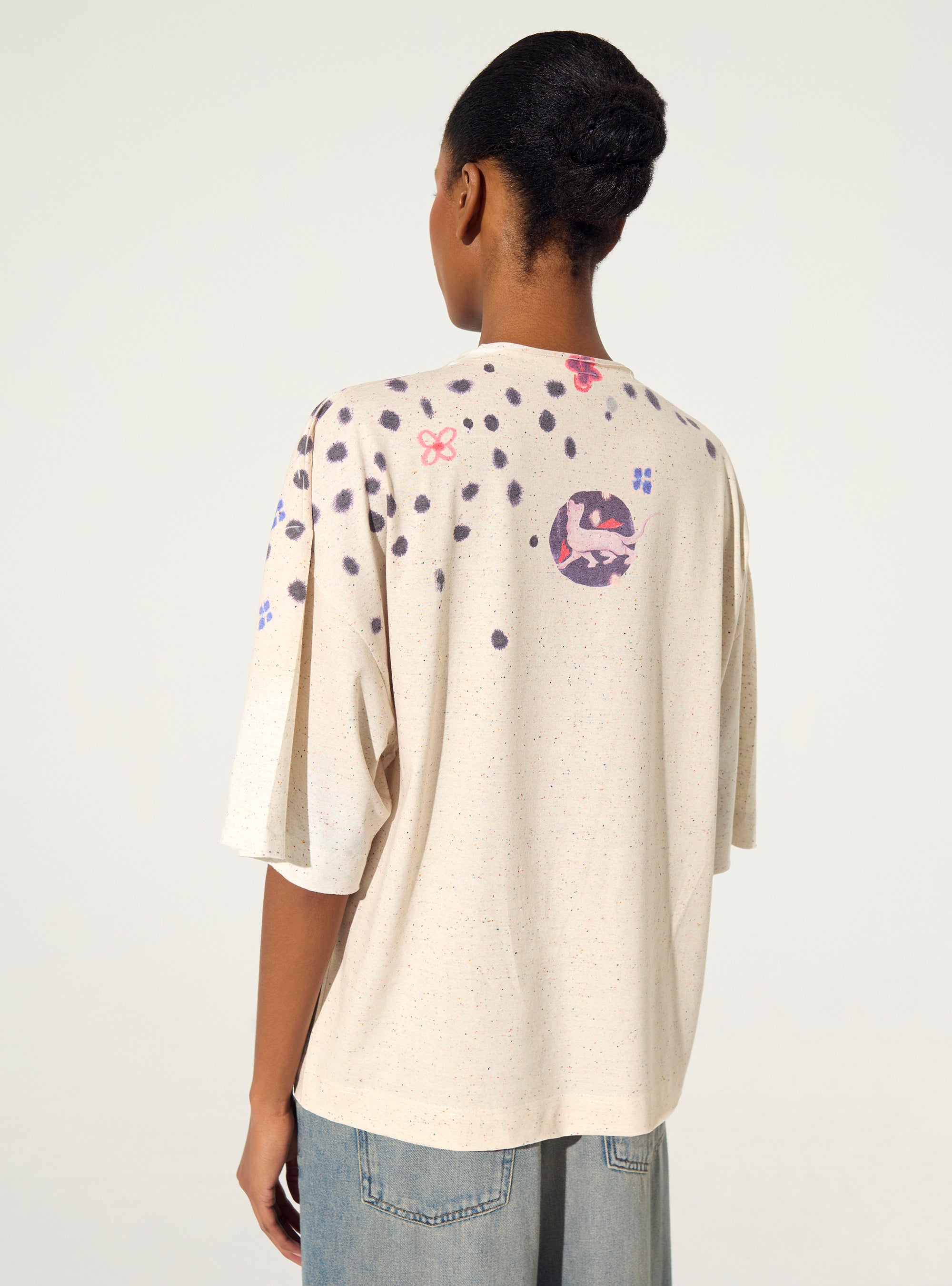 Purple pleated and sublimated T-shirt