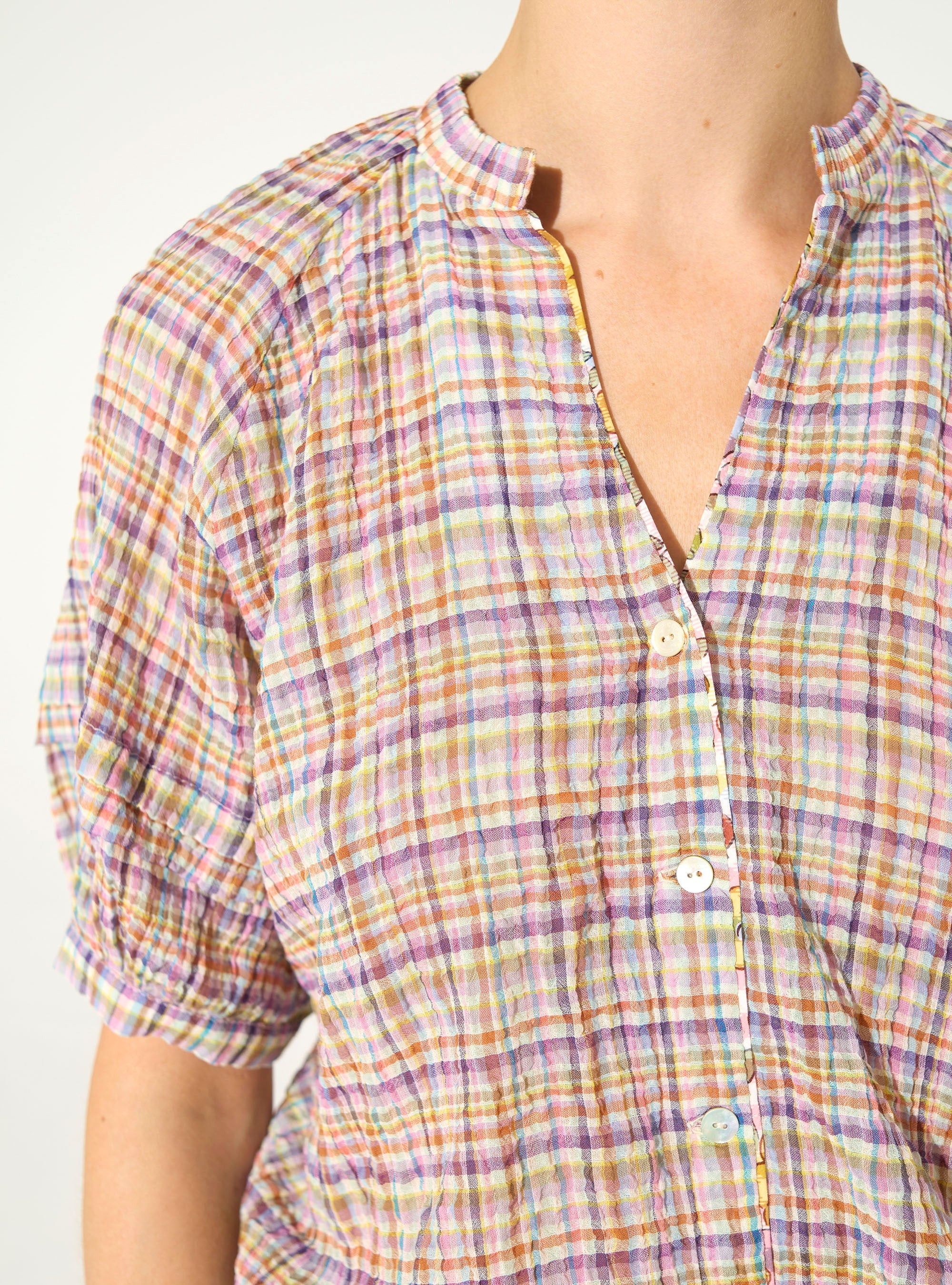 Chemise droite plissée en coton violet