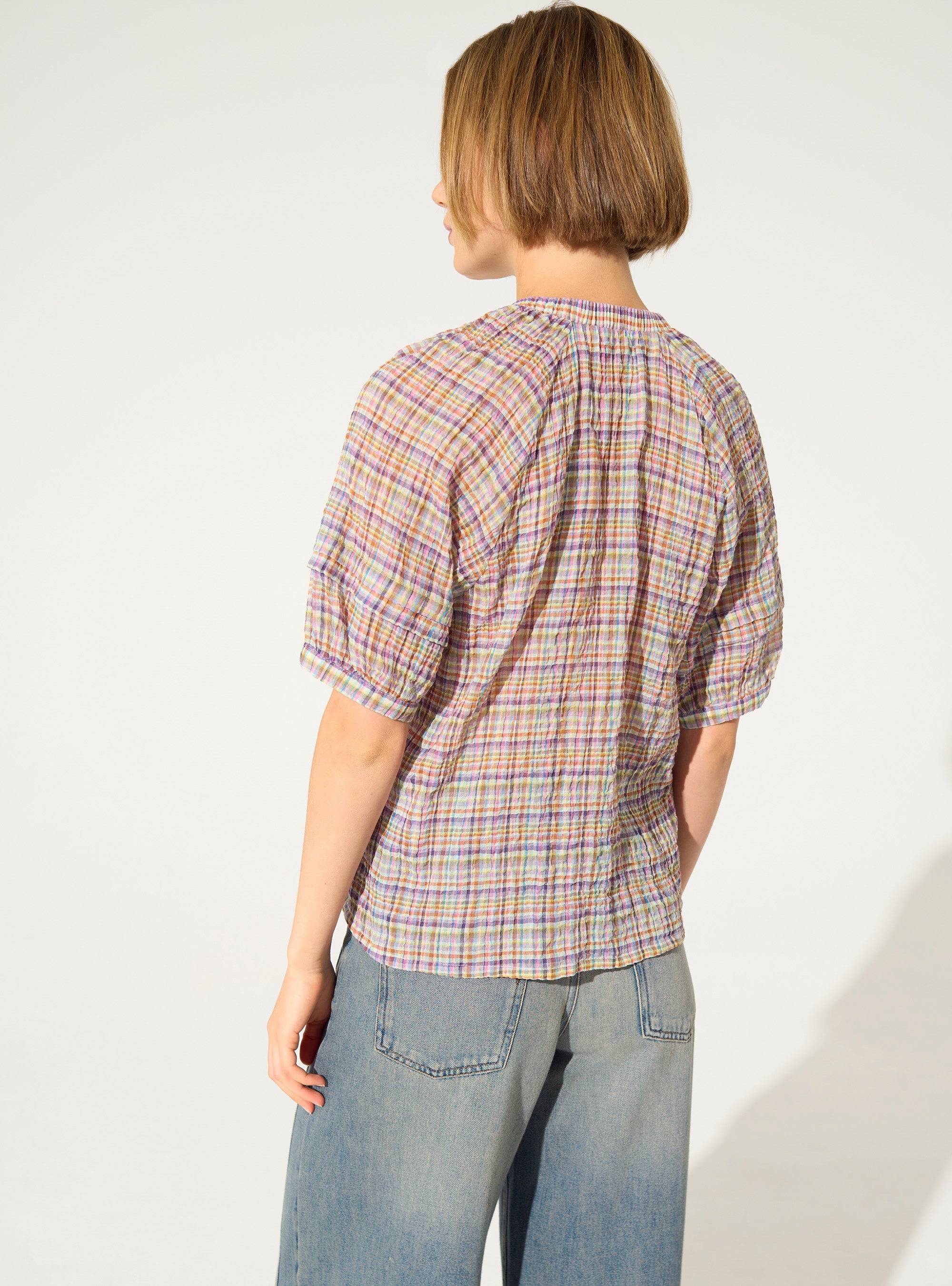 Chemise droite plissée en coton violet