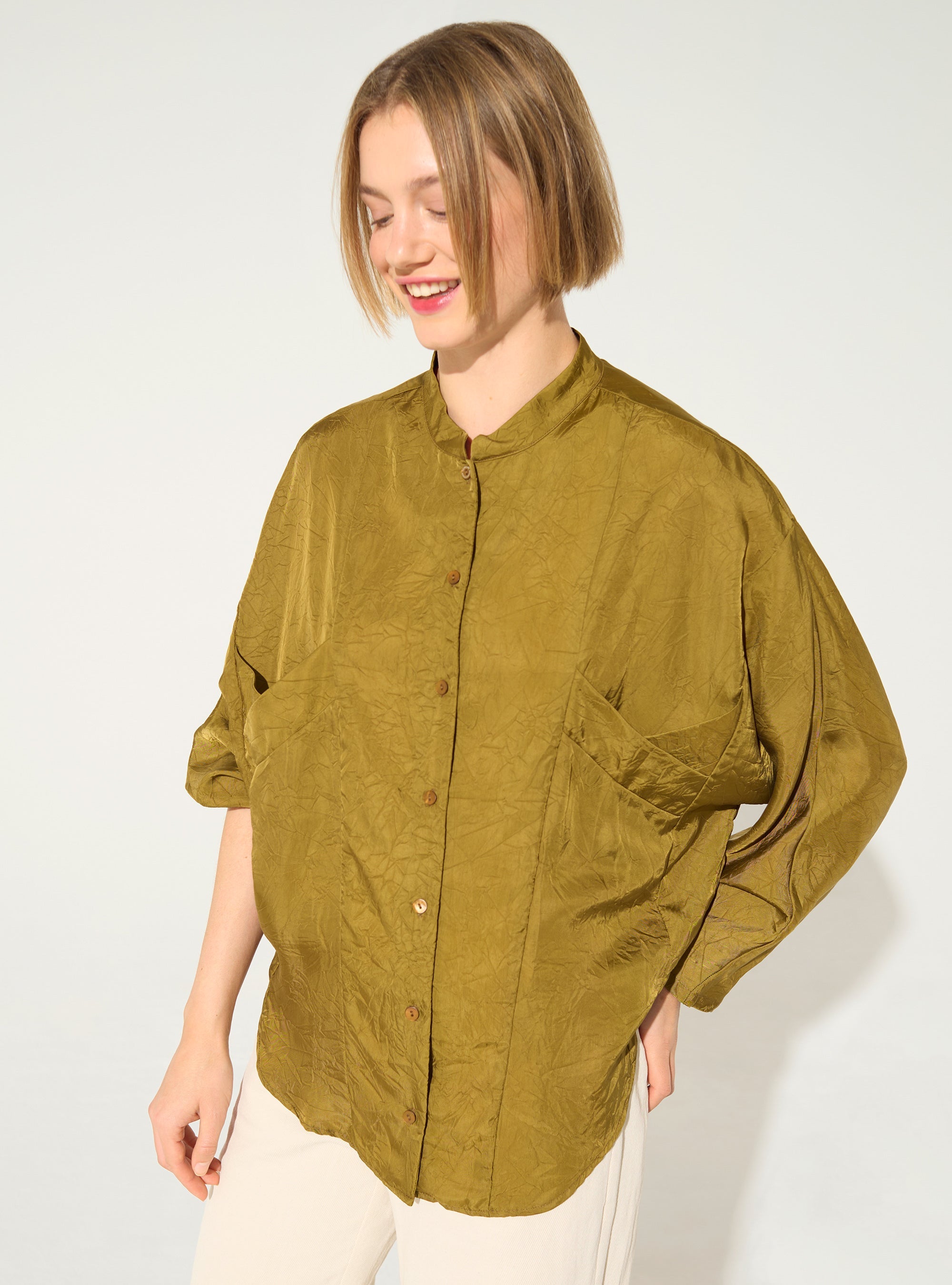 Chemise oversize en cupro bronze