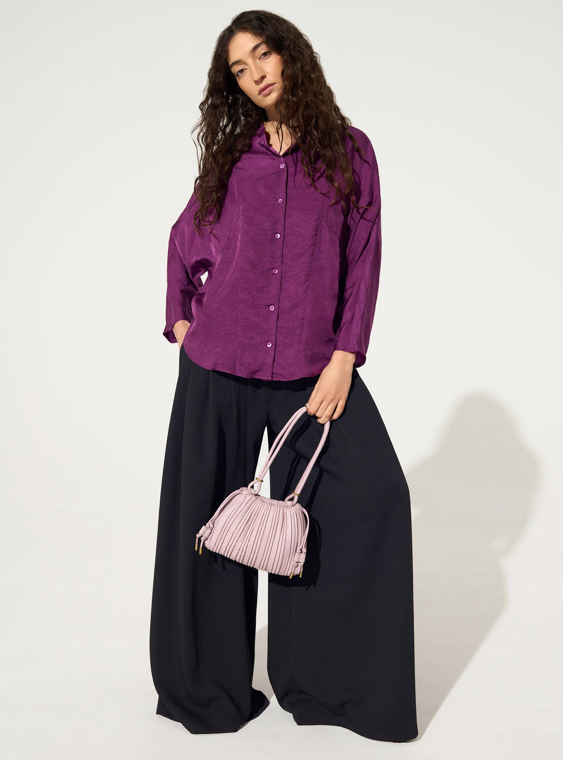 Oversized purple cupro shirt