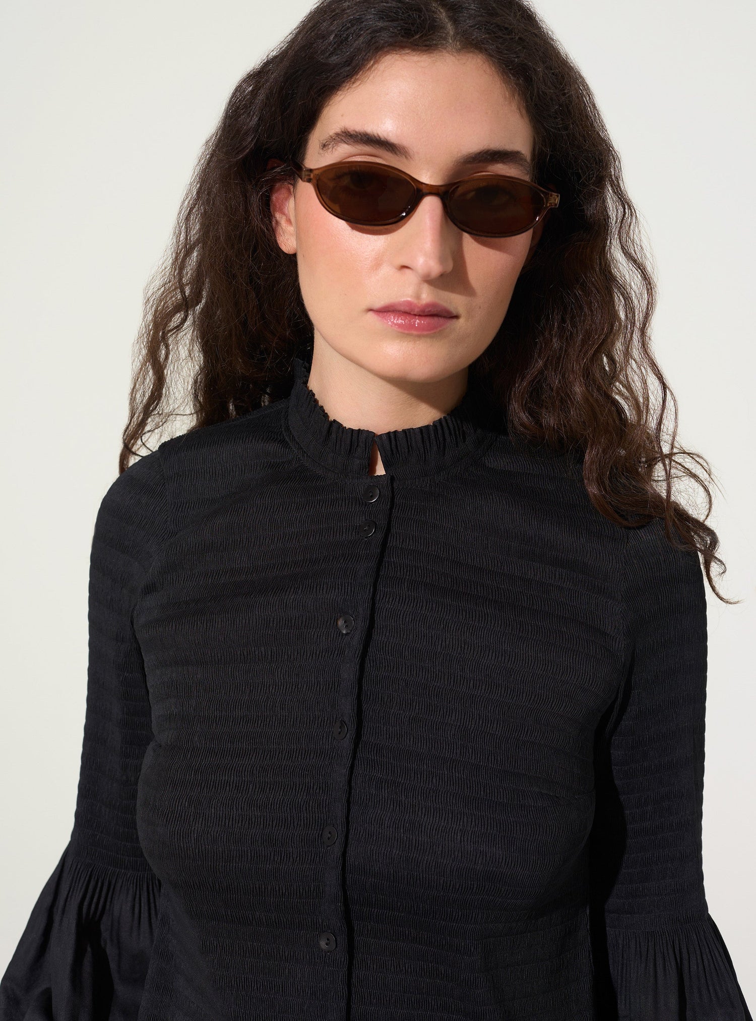 Black pleated fitted shirt