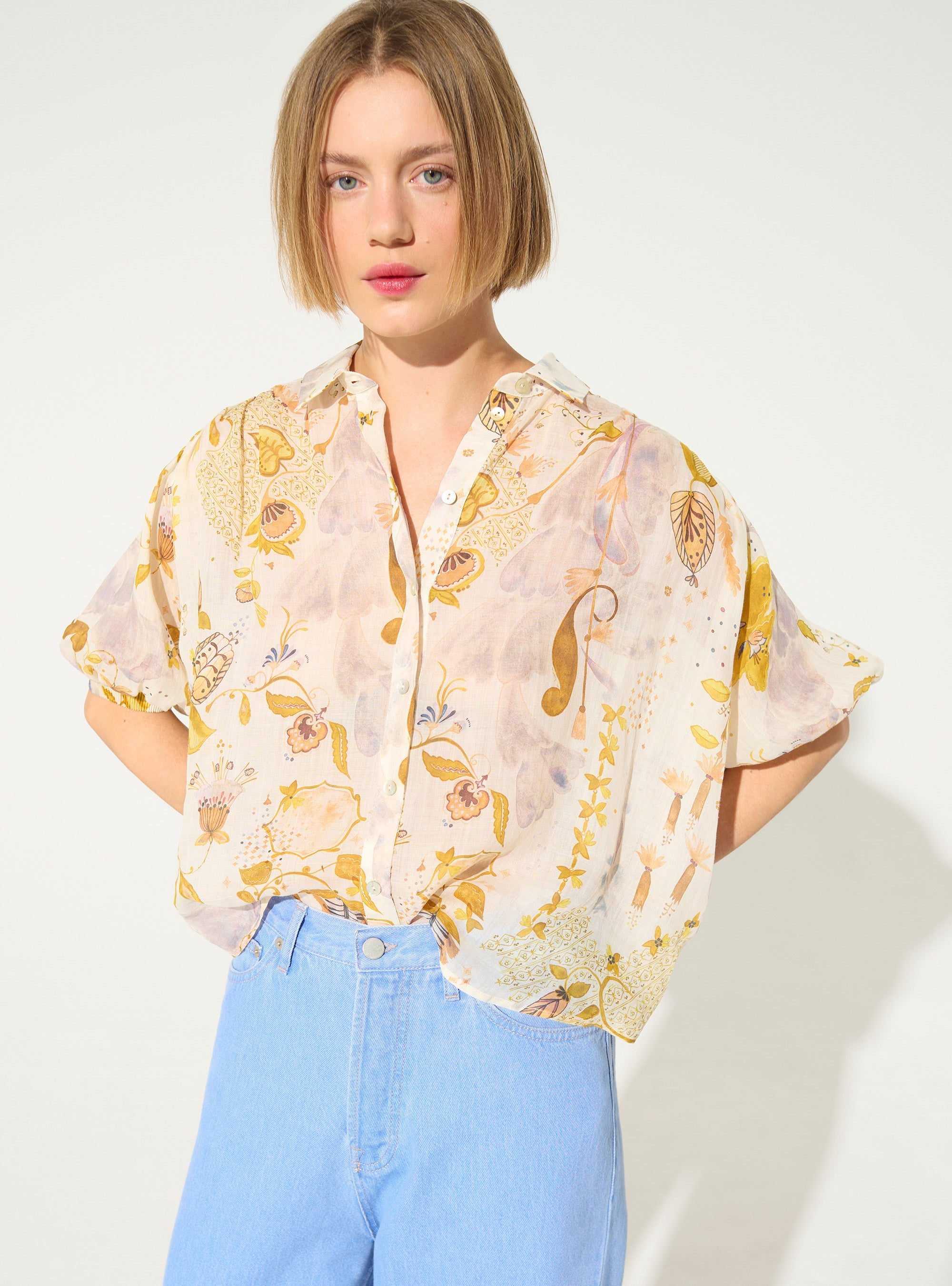 Blouse oversize xxl plissée imprimée blanc