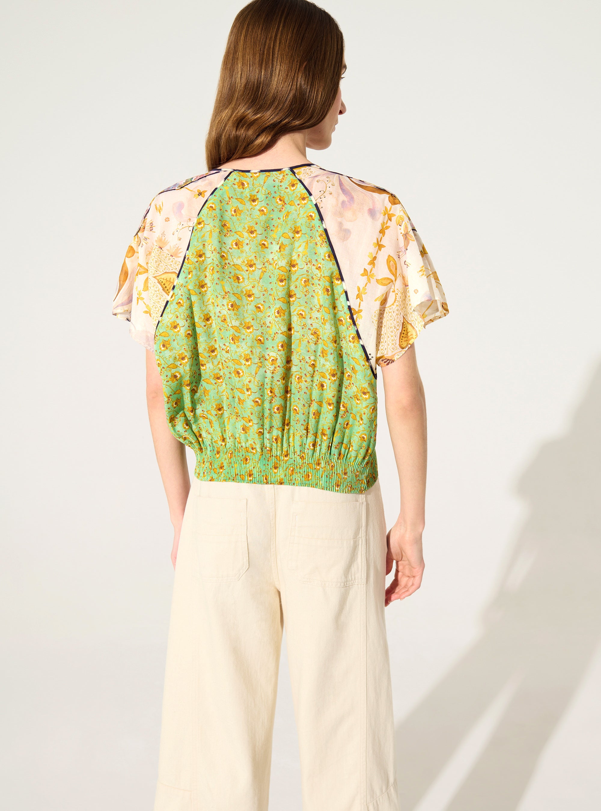 Green printed pleated oversized blouse