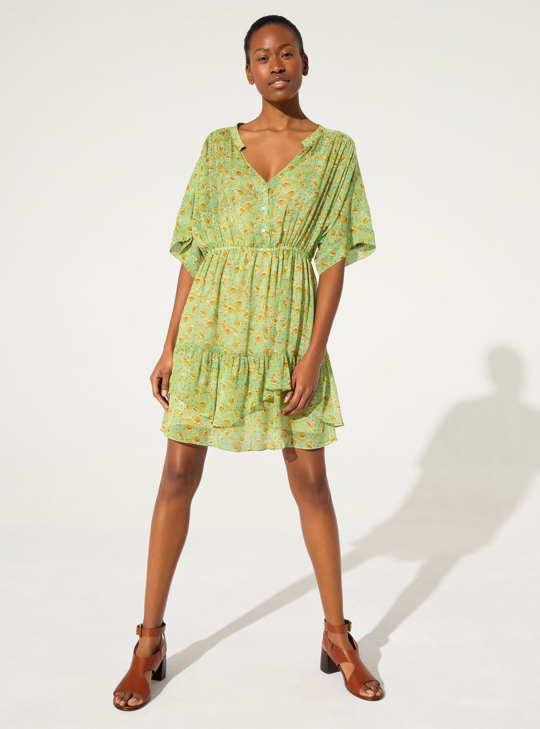 Green print fitted dress