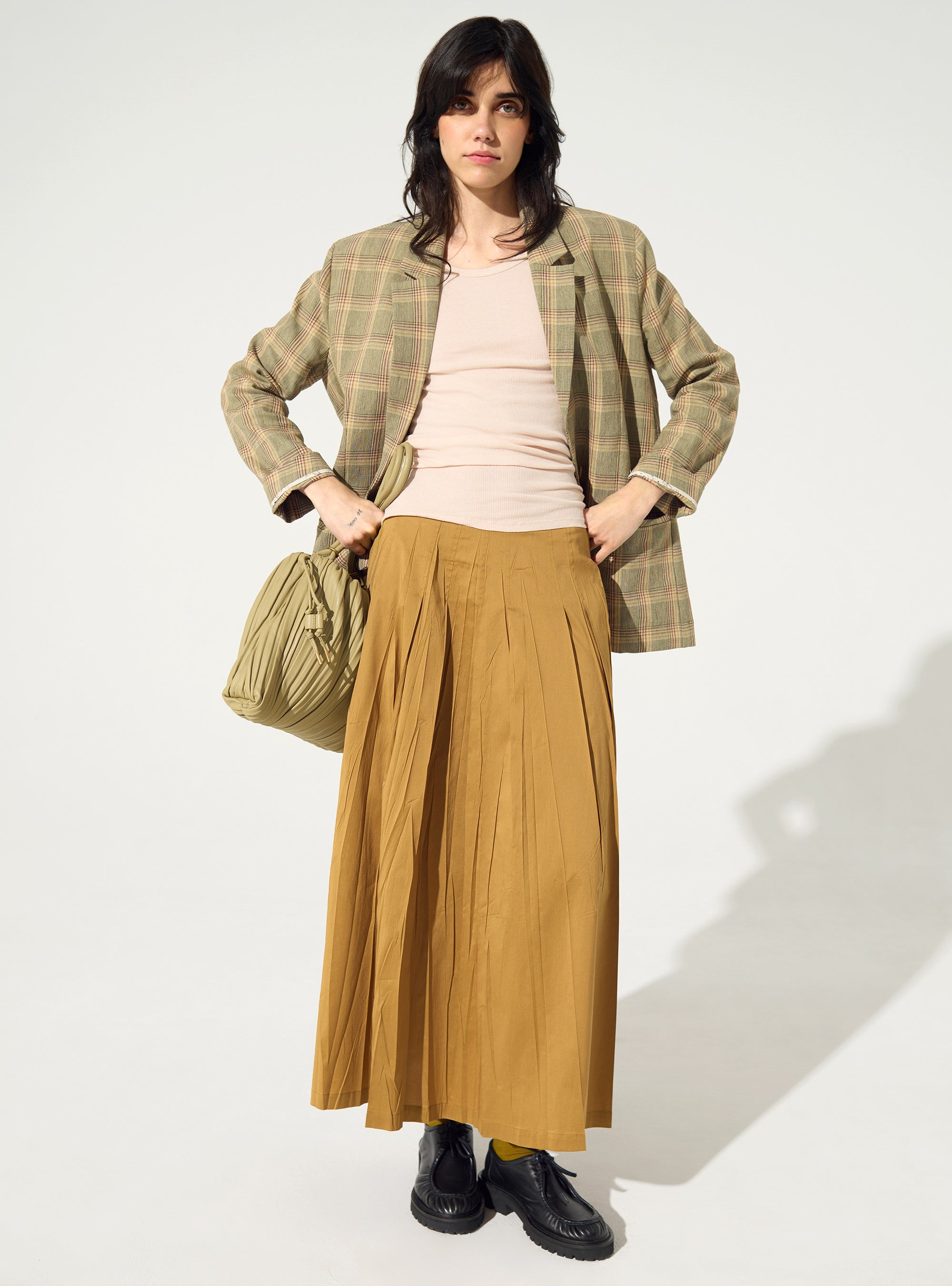 Brown printed pleated skirt