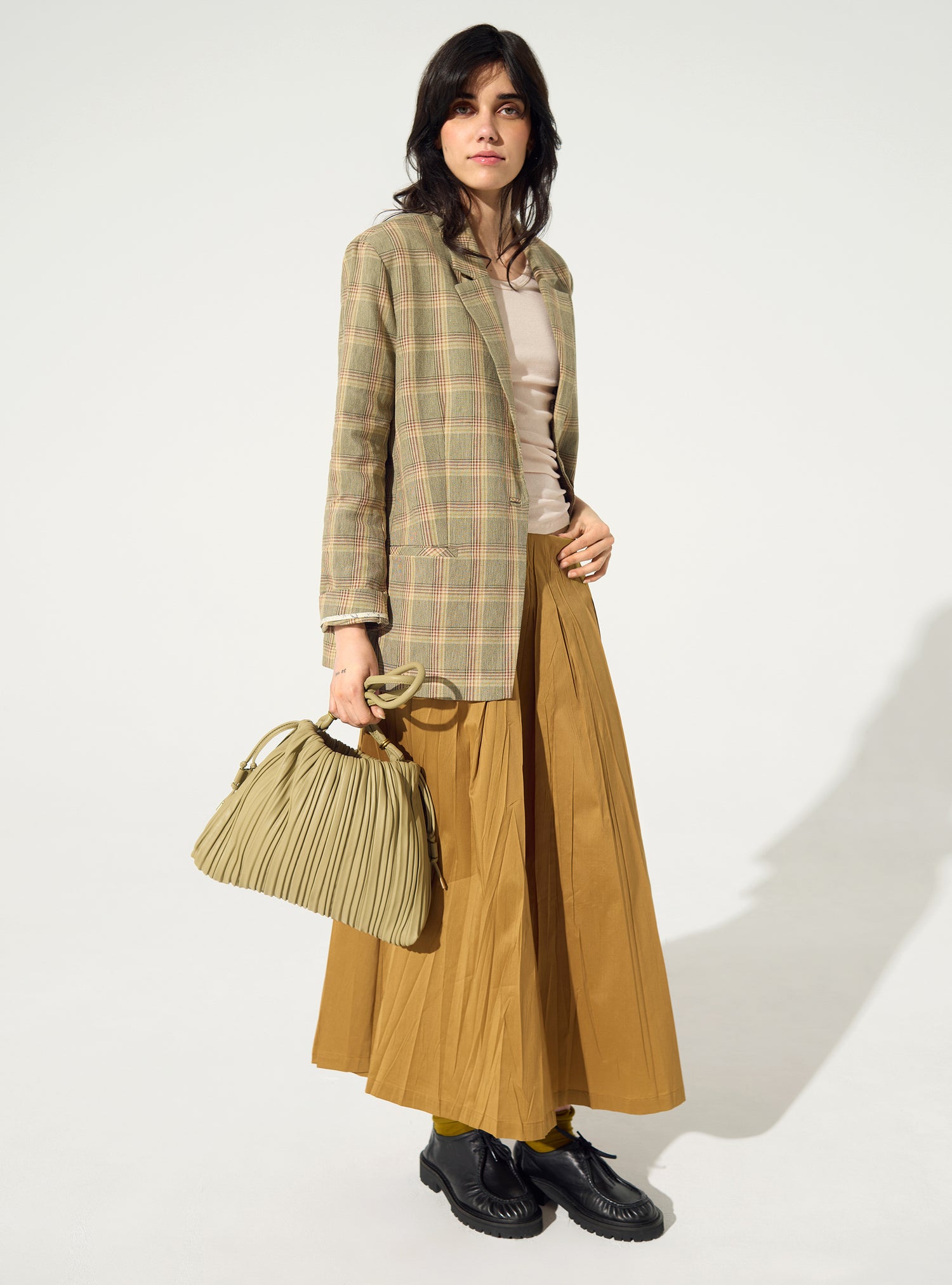 Brown printed pleated skirt