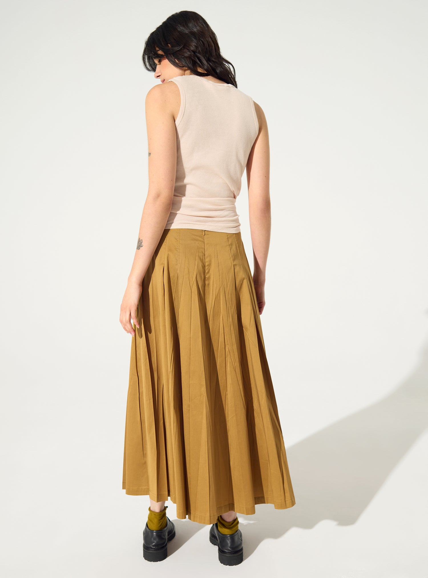 Brown printed pleated skirt