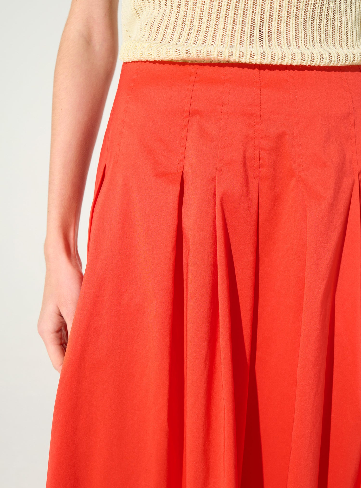 Red pleated cotton skirt