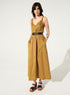 Loose-fitting pleated brown cotton dress