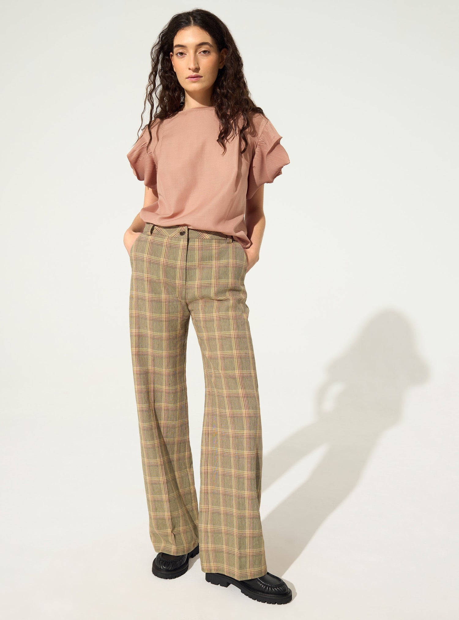 Linen check trousers