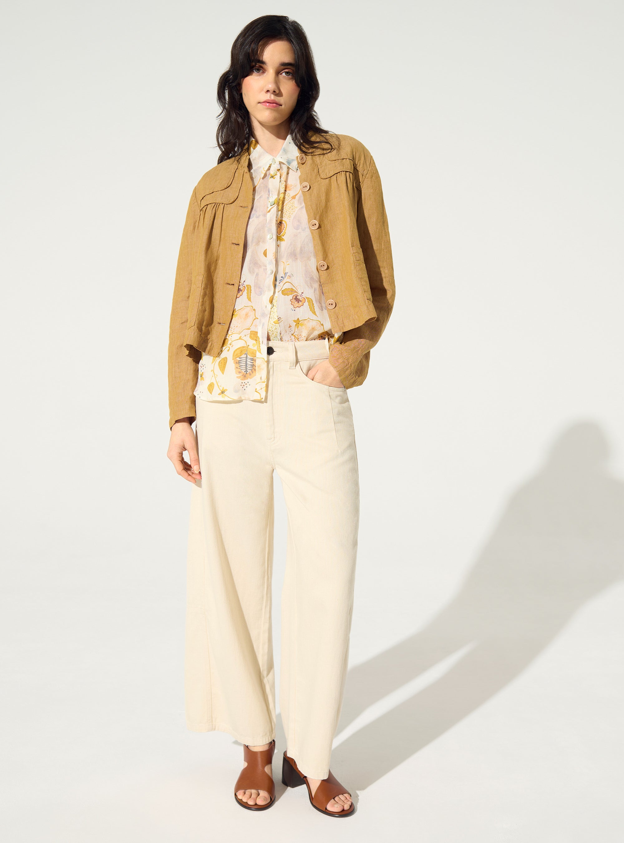 Veste ample en lin et coton marron