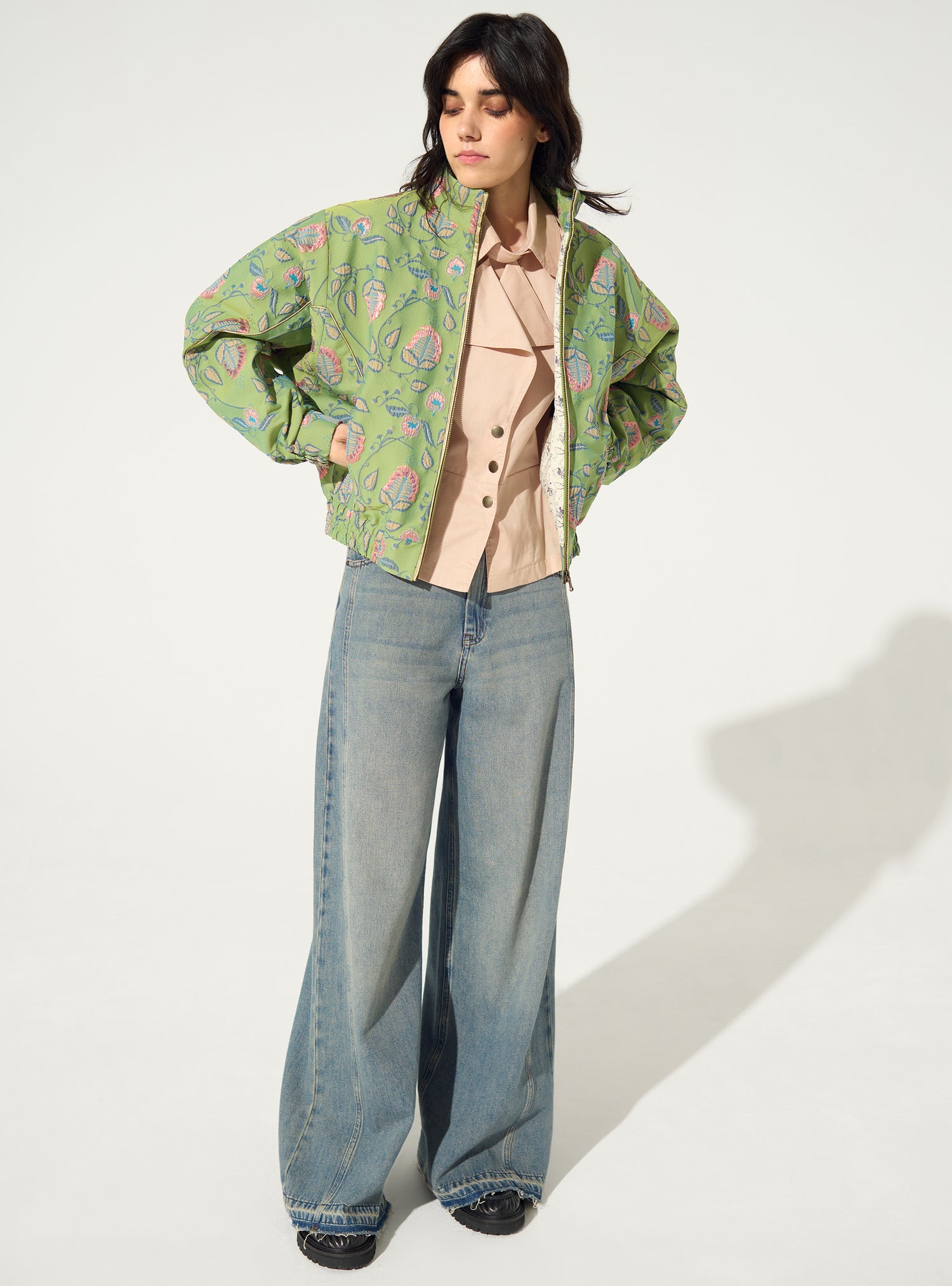 Blouson oversized en jacquard vert