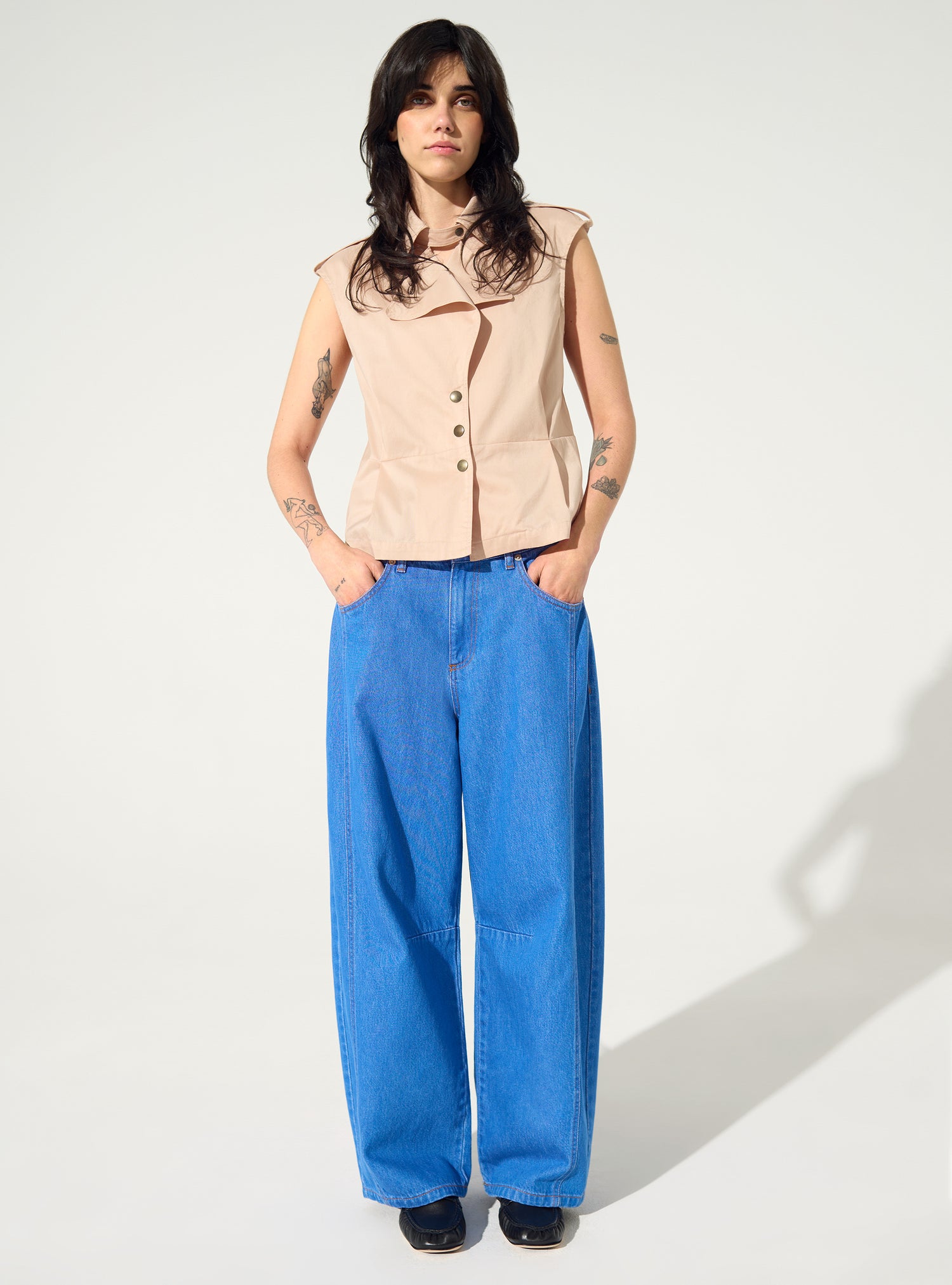 Blue Cotton Barrel Jeans