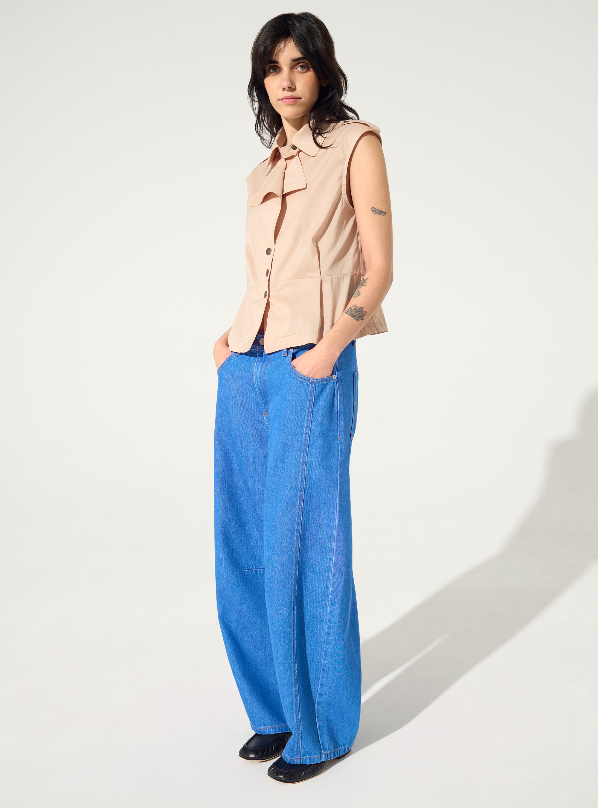 Blue Cotton Barrel Jeans