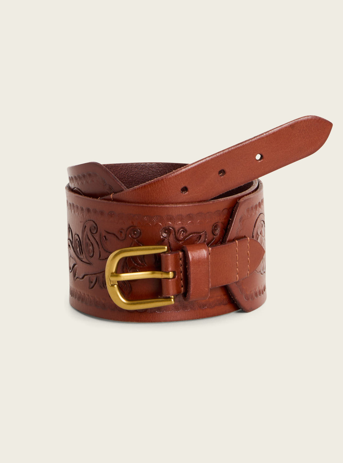 Engraved buffalo leather belt